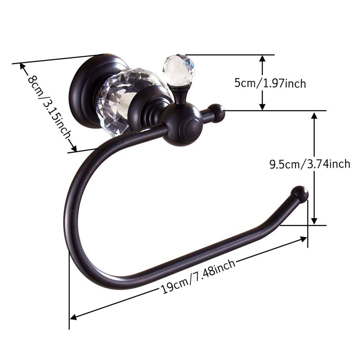 Premium Crystal Series Brass Toilet Paper Holder - Elegant Black Bathroom Tissue Roll Stand | Durable & Stylish for Modern Bathrooms, Powder Rooms & Luxury Home Decor