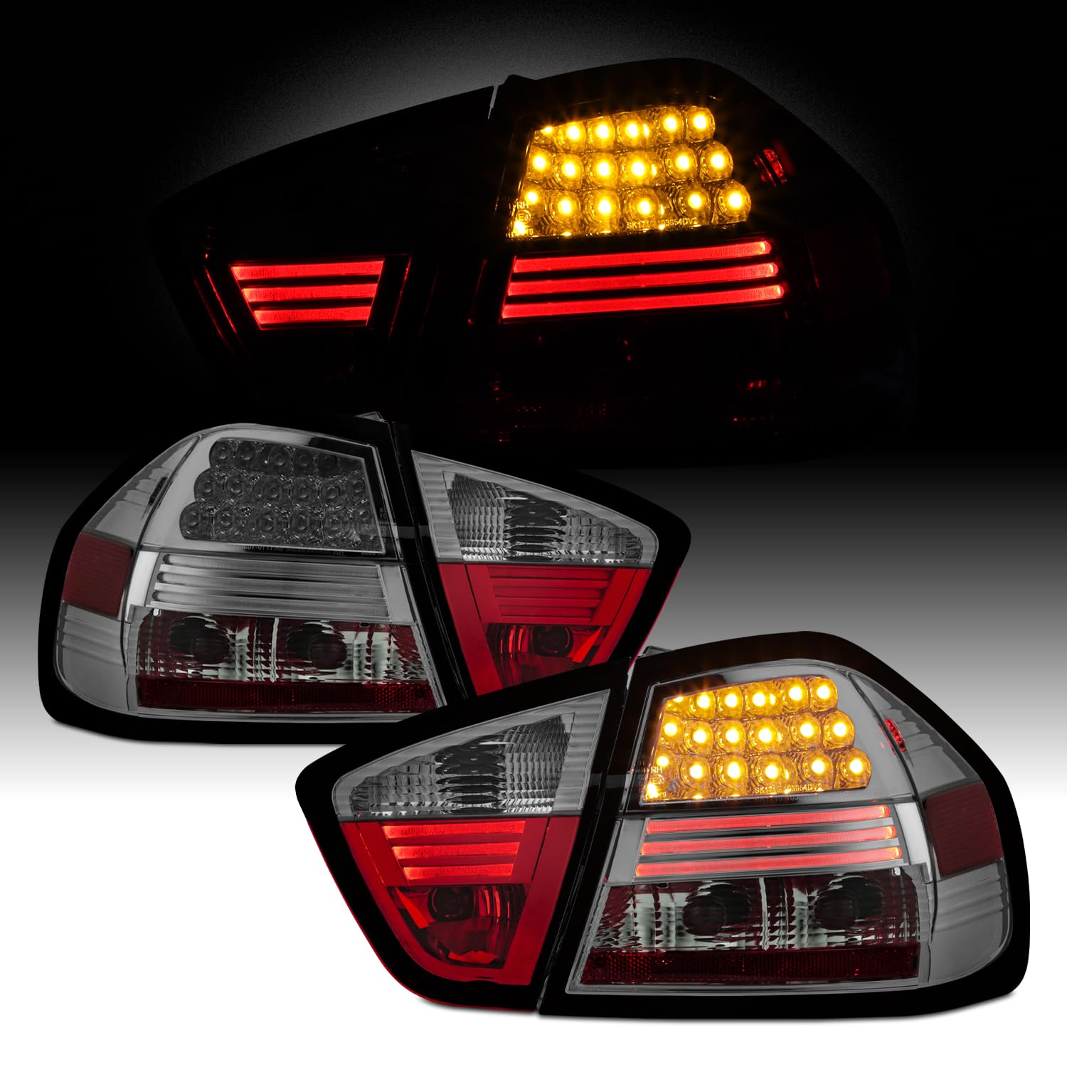 AKKON Smoked LED Tail Lights Brake Lamps Replacement for 2005-2008 BMW E90 3-Series 4-Door Sedan - Left & Right Set - Enhanced Night Visibility & Style Upgrade for Your Luxury Car