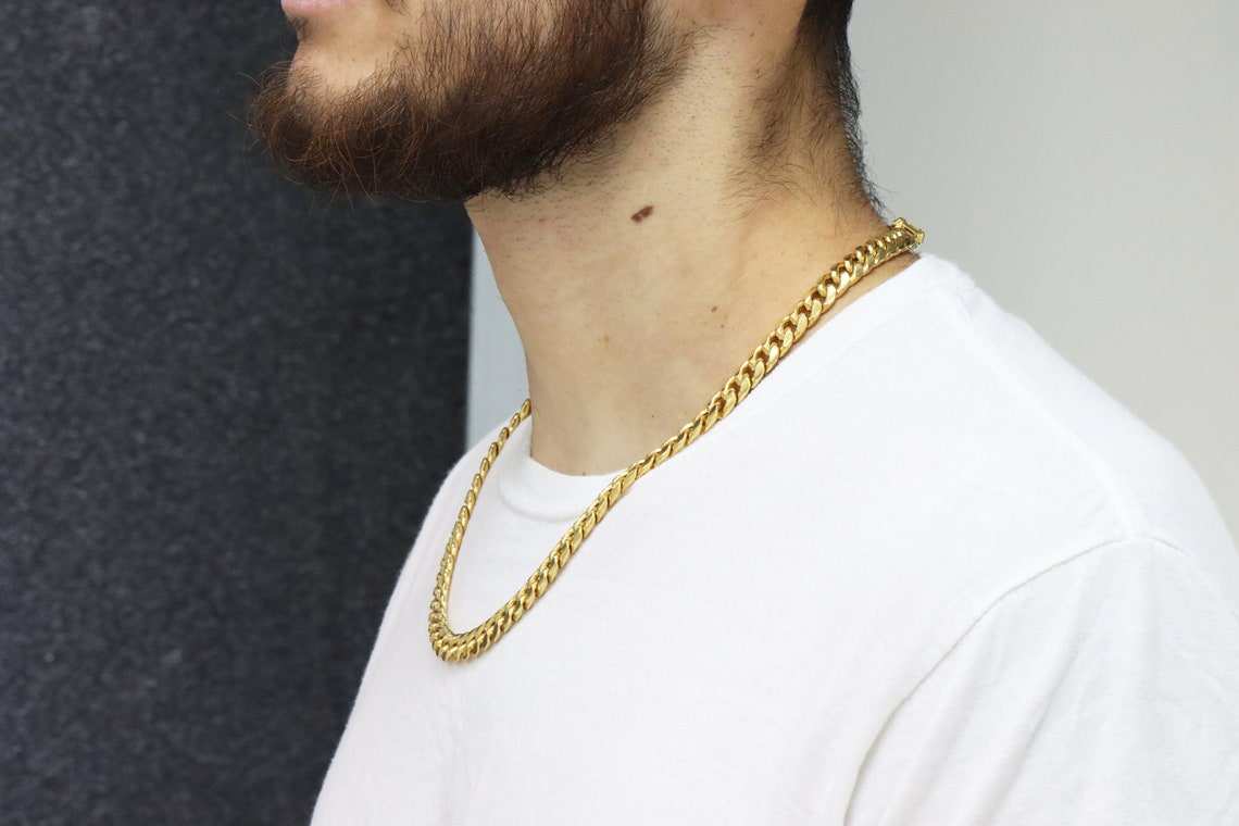 10K Hollow Gold Miami Cuban Link Necklace - 8mm Thick Men's Chain for Hip-Hop Style & Luxury Fashion Accessories | Perfect for Gifts, Parties, and Everyday Wear