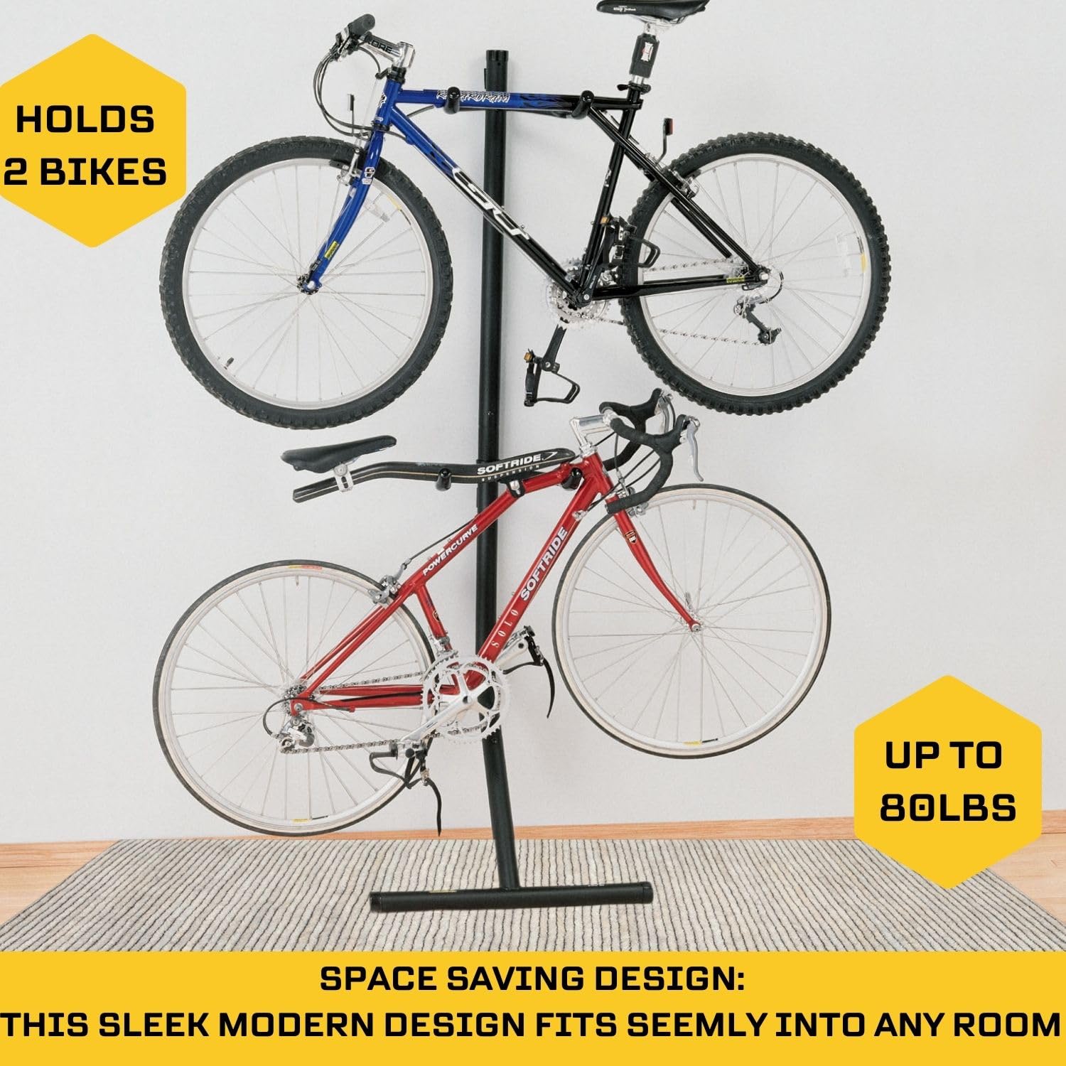 Saris Bike Home Storage Rack - Space Saving In-Home Bicycle Bunk for 2 Bikes - Heavy Duty Wall Mounted Bike Organizer - Perfect for Garage, Apartment & Small Spaces (Black)