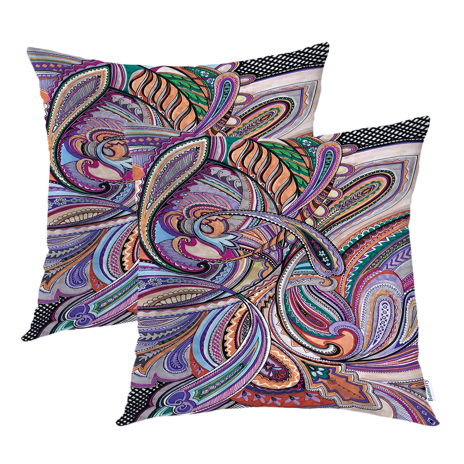 Batmerry Paisley Floral Throw Pillow Covers 20x20 Inches - Purple Psychedelic Bohemian Decorative Cushion Covers with Invisible Zipper, Digital Printed Blended Fabric for Sofa, Couch & Bed - Perfect for Living Room, Bedroom & Home Decor