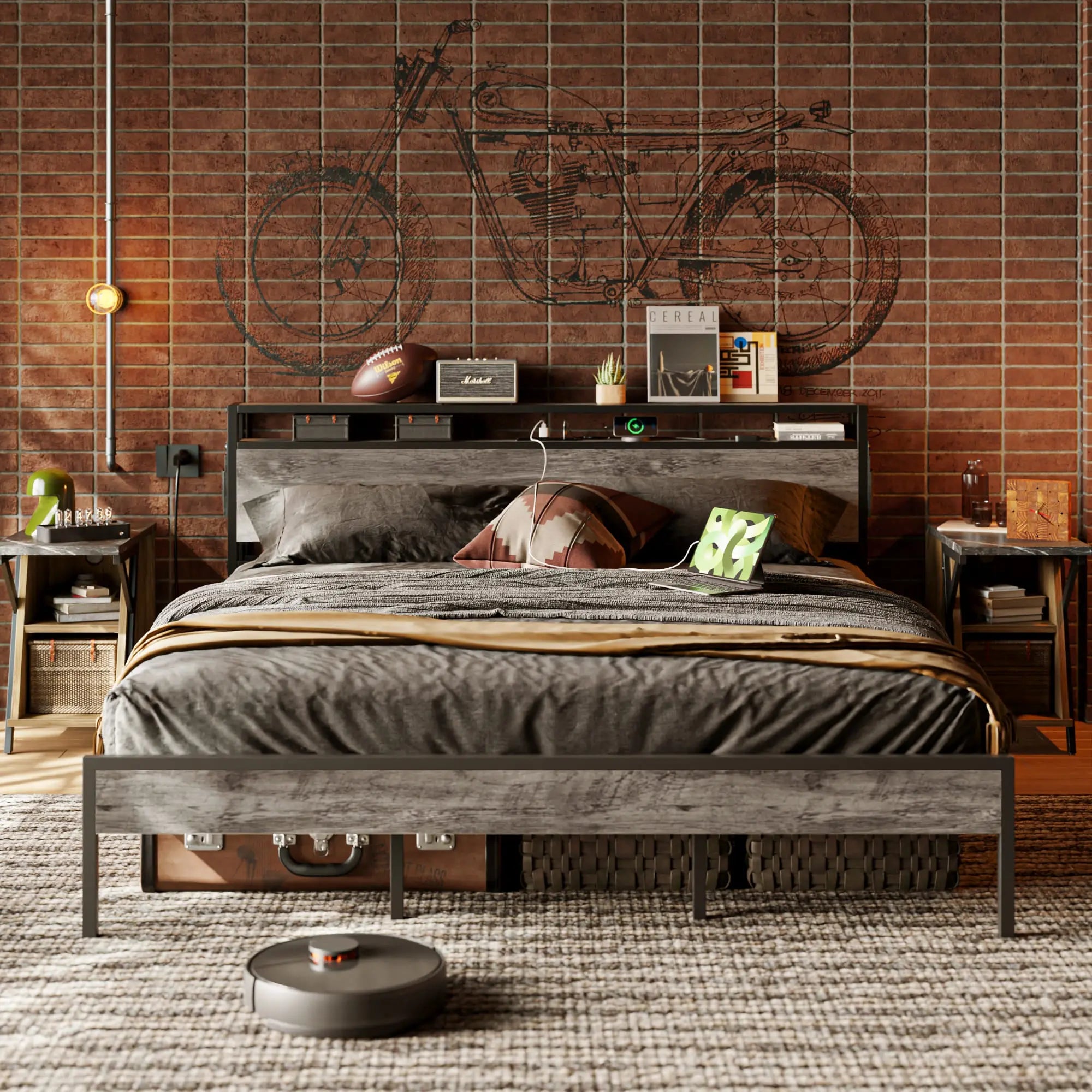 Bestier LED King Size Bed Frame with Headboard and USB Ports - Modern Platform Bed for Bedroom, Home Decor, and Relaxation