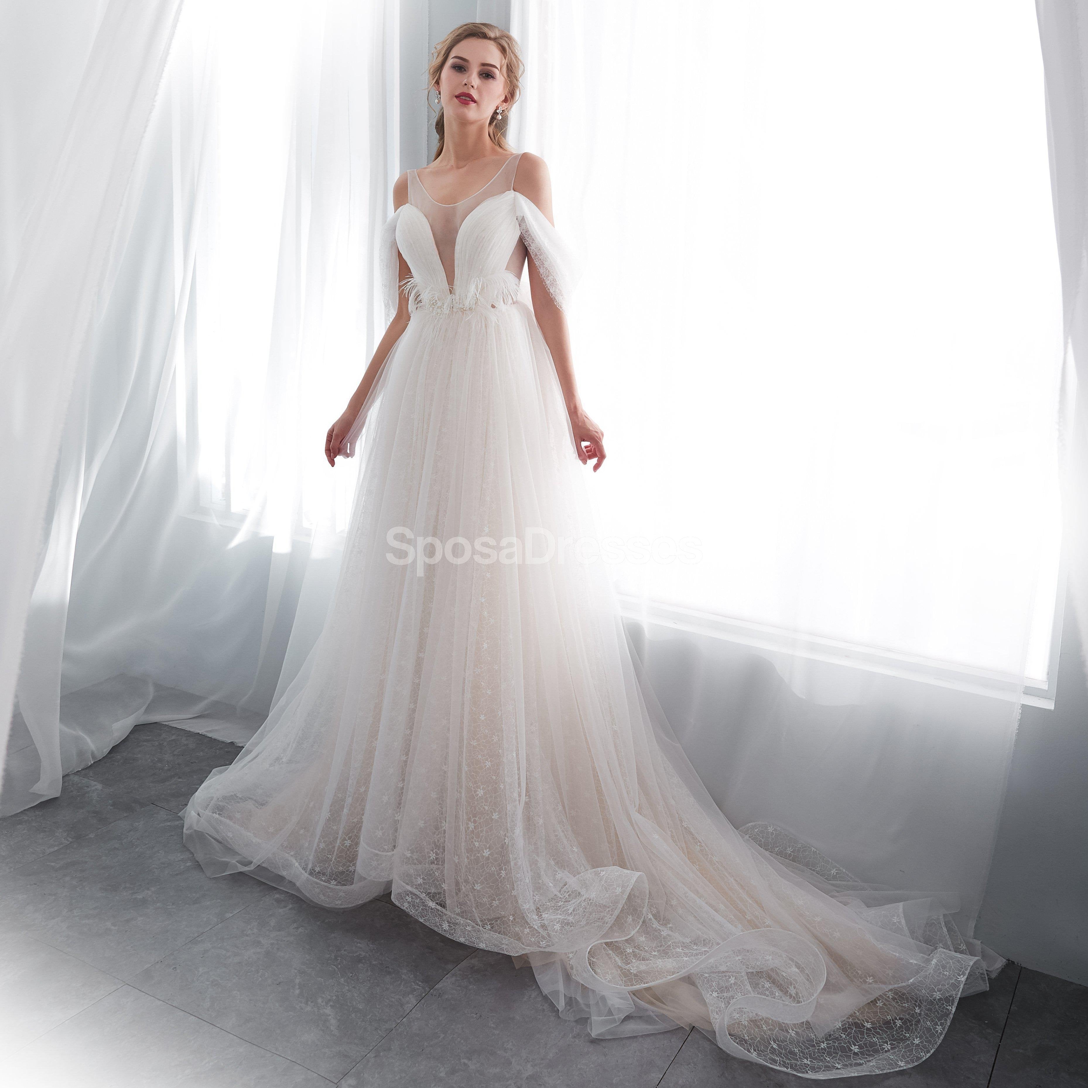 Off Shoulder Simple A-Line Scoop Neck Wedding Dress - Elegant Bridal Gown WD573 for Beach, Garden & Outdoor Ceremonies