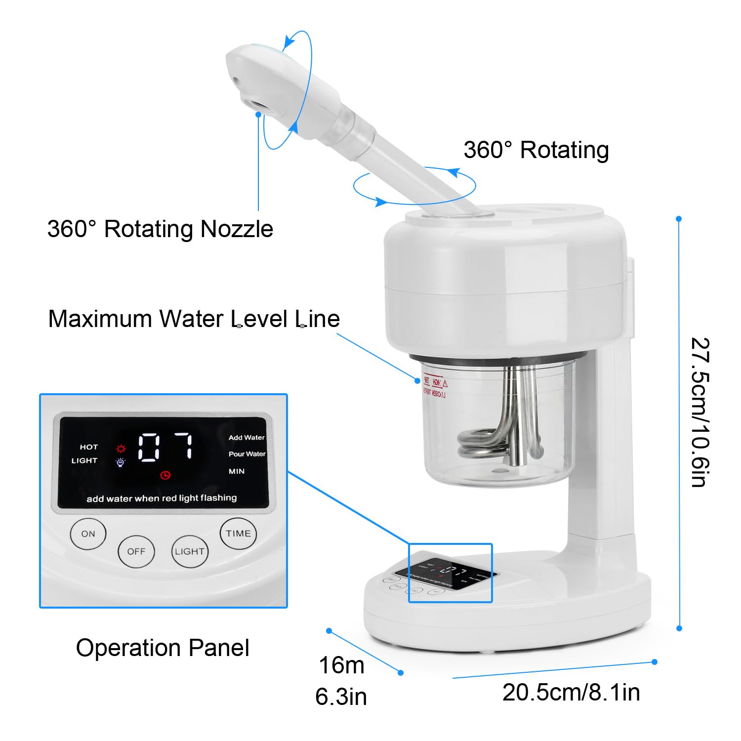 JOSTZHXIN Nano Ionic Facial Steamer with Extendable Arm & 360° Rotating Nozzle - Portable Home & Salon Face Steamer for Skin Hydration, Blackhead Removal & Spa Relaxation | Perfect for Facial Treatments, DIY Skincare & Professional Esthetician Use