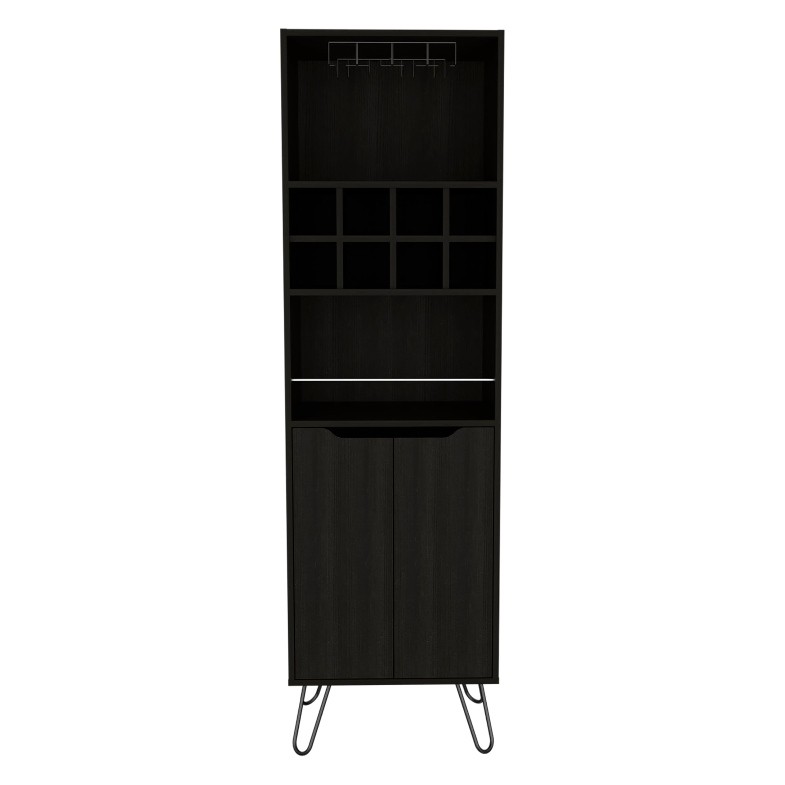 Tuhome Manhattan L-Shaped Bar Cabinet with 8 Built-In Wine Racks & 2 Single-Door Storage Cabinets - Black | Perfect for Home Bars, Dining Rooms & Entertaining Spaces