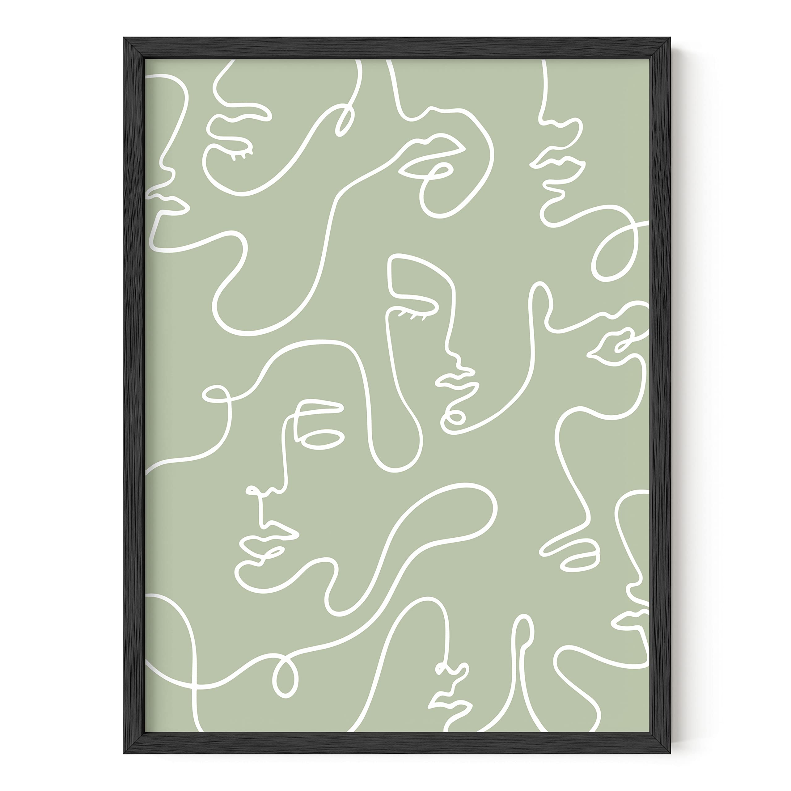 HAUS AND HUES Minimalist Line Art Poster - 12x16 Inches Unframed Abstract Wall Decor, Green Face Female Figure Art Print, Modern Home Decor for Living Room, Bedroom & Office | Perfect for Boho, Scandinavian & Contemporary Interior Design