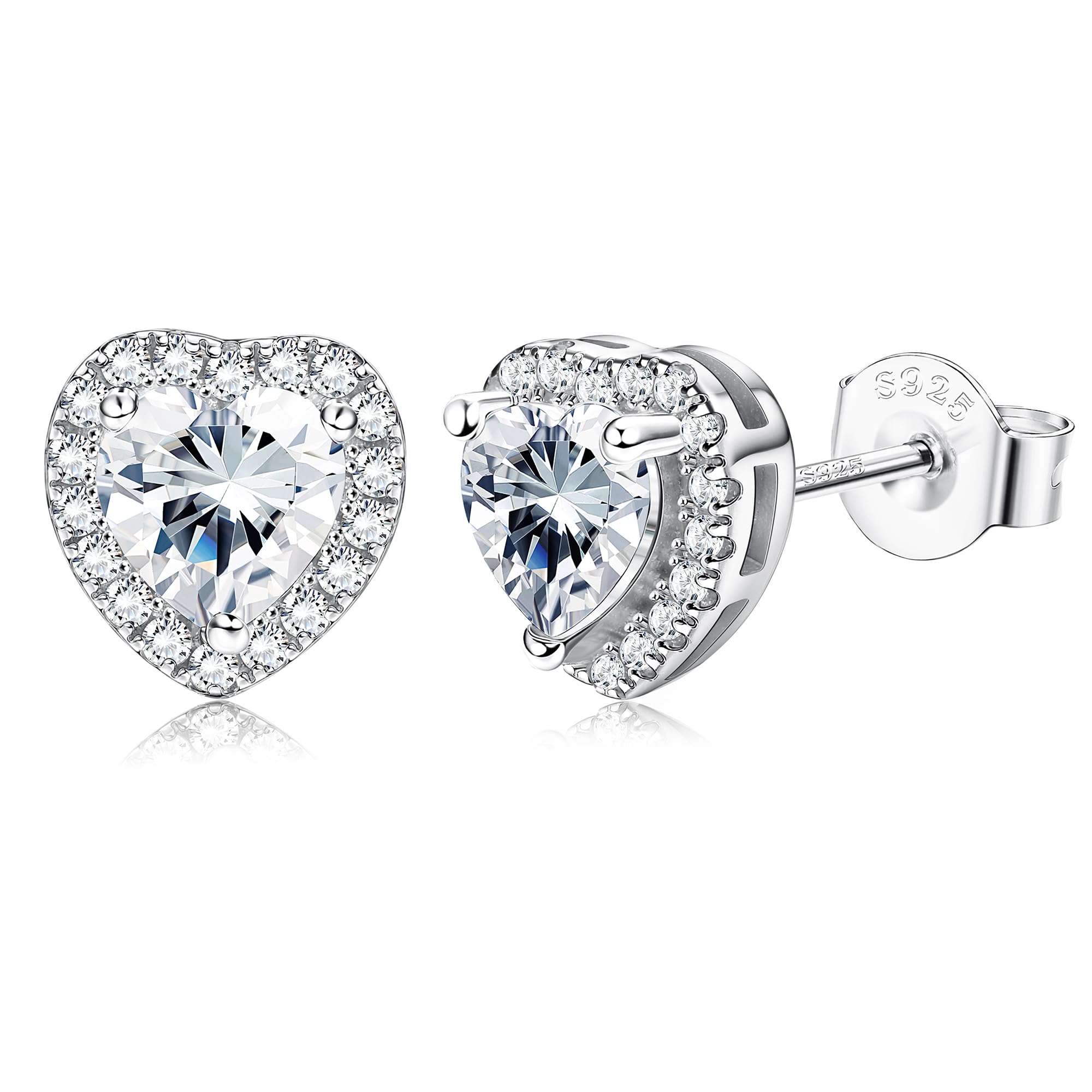 ORAZIO 925 Sterling Silver Stud Earrings for Women & Men - Round & Square Simulated Diamond Halo Earrings with Cubic Zirconia - Heart & Dainty Bridal Jewelry for Wedding, Bridesmaids, Anniversary & Everyday Wear