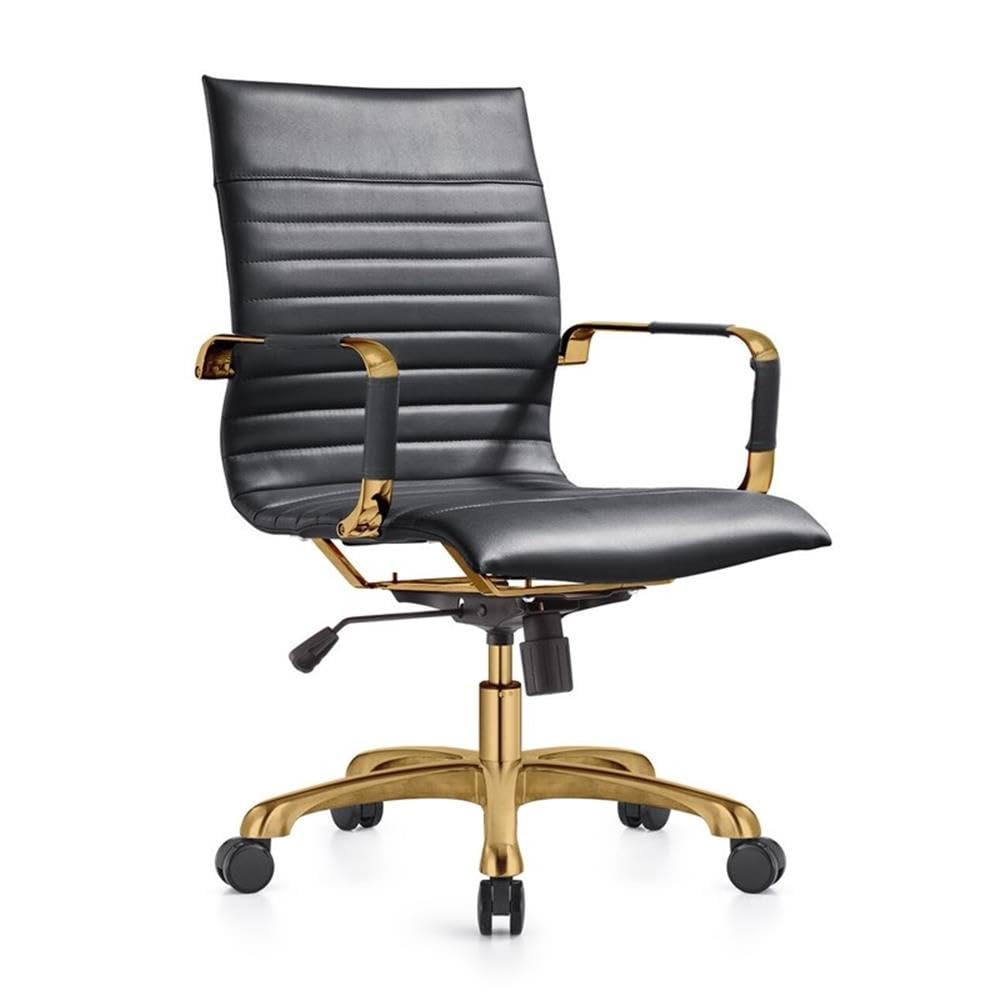 Harris Modern Leather Swivel Office Chair - Black & Gold Executive Desk Chair with Ergonomic Support | Perfect for Home Office, Conference Rooms & Workspaces