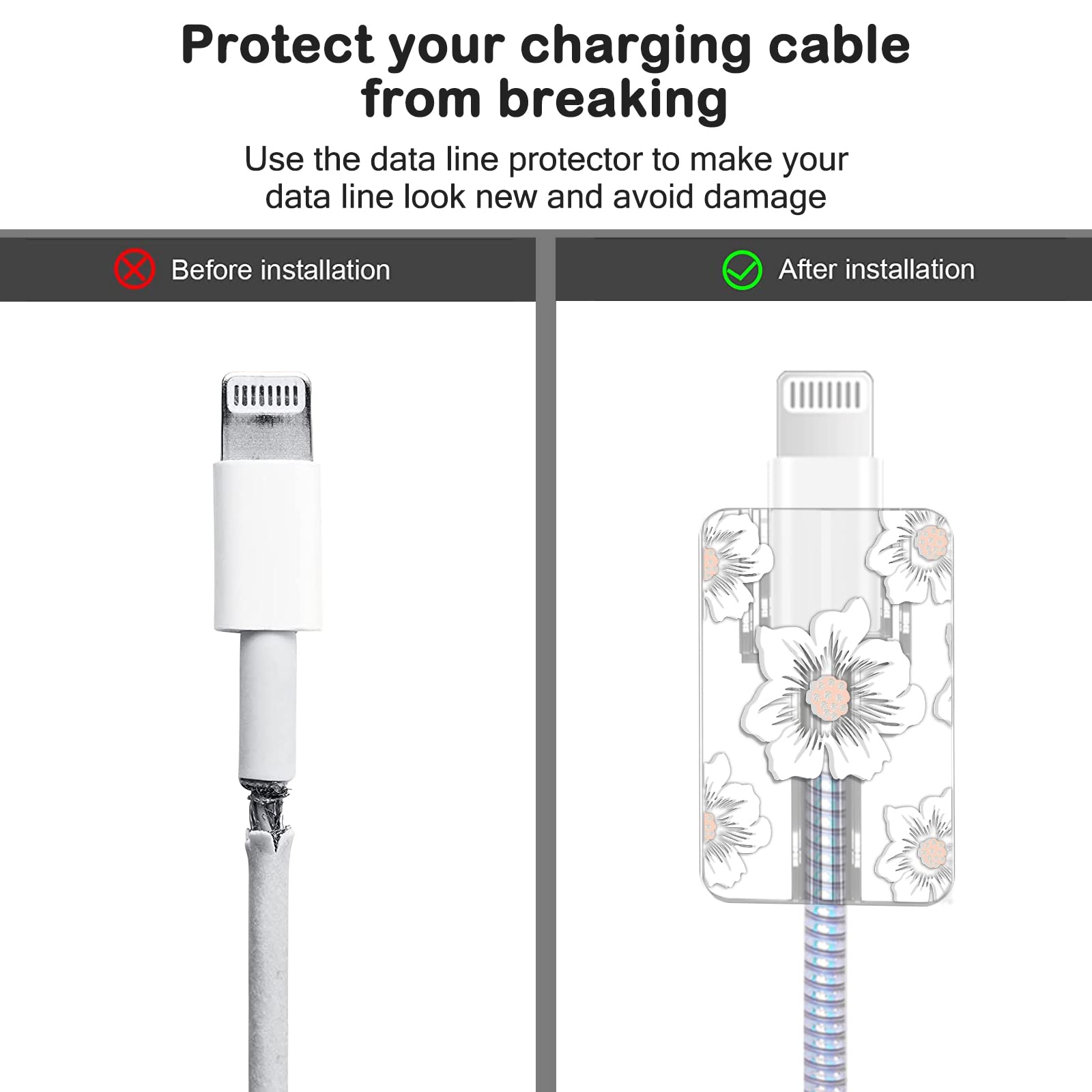 Elegant White Camellia Flower Cable Protector for iPhone Charger - DIY Cord Organizer for iPhone X/11/12/13/Pro Max - USB Charger & Earphone Wire Saver (Perfect for Home, Office & Travel Use)