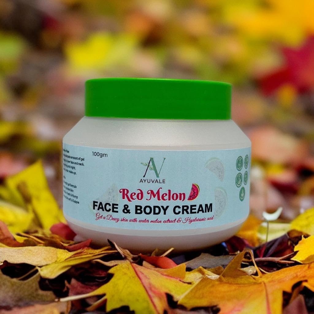 AYUVALE Red Melon Face & Body Cream - Watermelon Infused Moisturizer for Soft, Nourished Skin | Non-Greasy, 100% Natural Formula (100Gm) | Perfect for Daily Hydration & Post-Sun Care