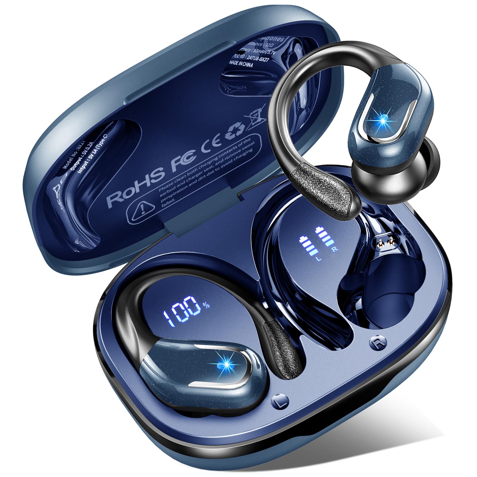 2024 Wireless Bluetooth 5.4 Earbuds with 75H Playtime, 4 ENC Mic Noise Cancelling - IP7 Waterproof Over-Ear Sport Headphones for Running, Workout & Gym | Perfect for Fitness, Commuting & Outdoor Activities