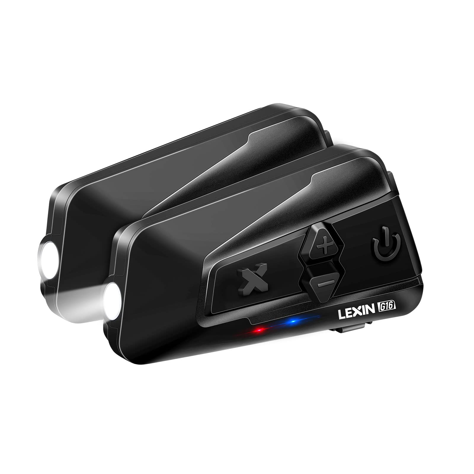 LEXIN G16 Motorcycle Bluetooth Headset with Headlamp & SOS Mode - 16 Rider 2000m Helmet Communication System, Music Sharing & Universal Pairing for Snowmobile/ATV (2 Pack) - Perfect for Group Rides, Off-Road Adventures & Emergency Situations