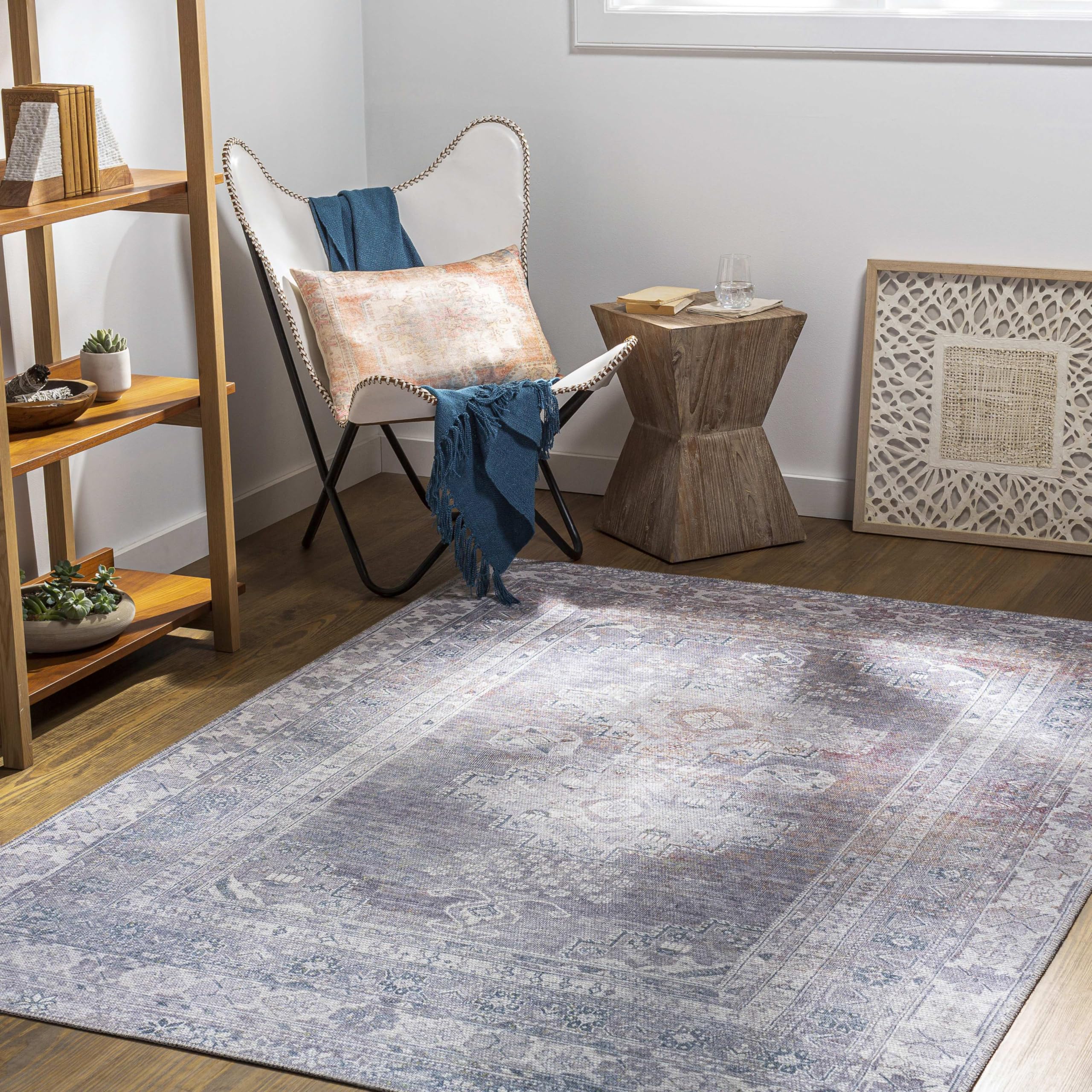 Mark&Day Washable Rugs 9x12 - McCordsville Traditional Slate Area Rug in Blue Grey | Machine Washable Living Room, Bedroom & Kitchen Carpet (9'3