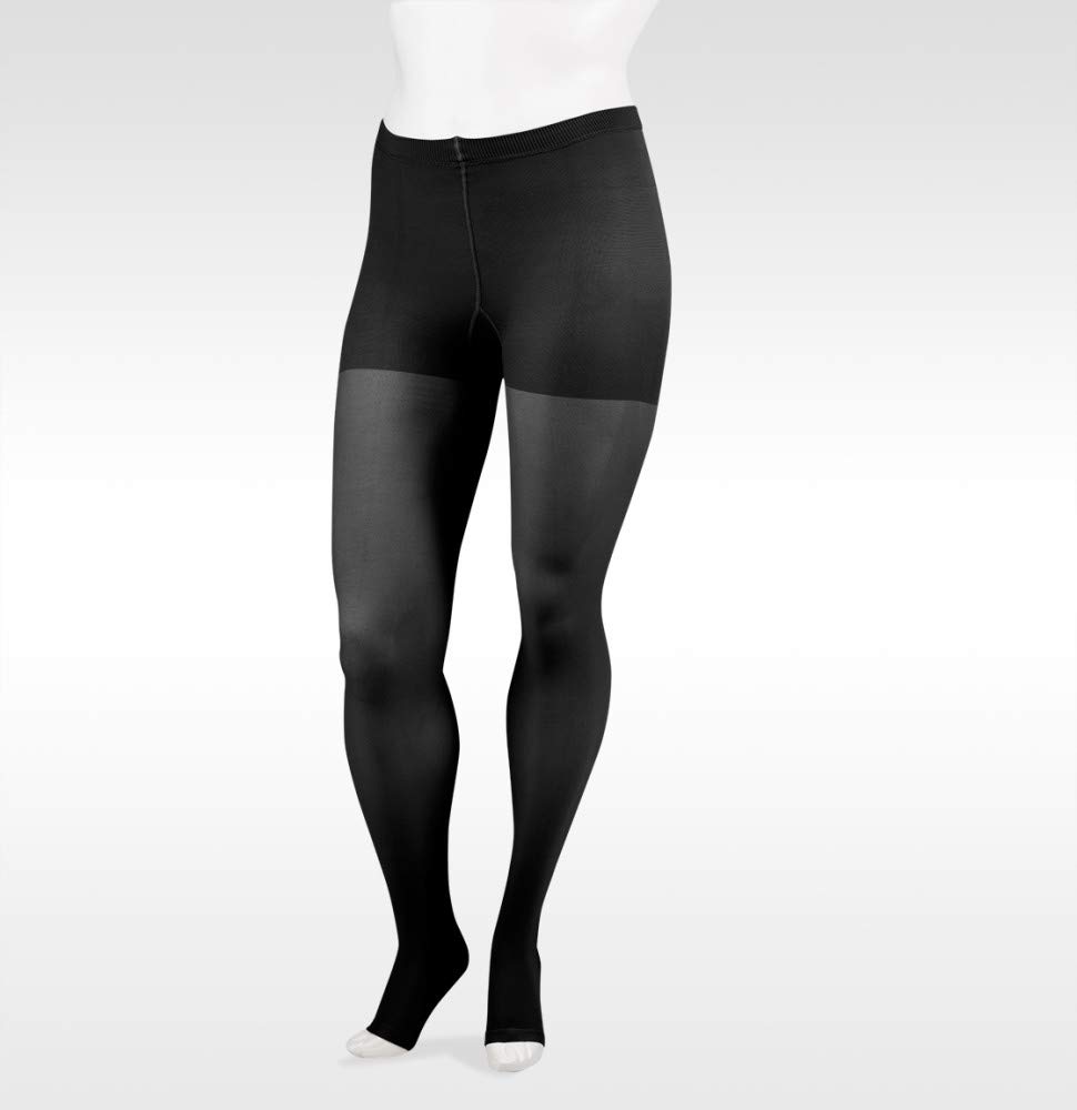 Juzo Soft 2002 30-40mmHg Open Toe Compression Pantyhose for Women - Black, Size 2 (II) Petite - Ideal for Varicose Veins, Swelling & Post-Surgery Recovery