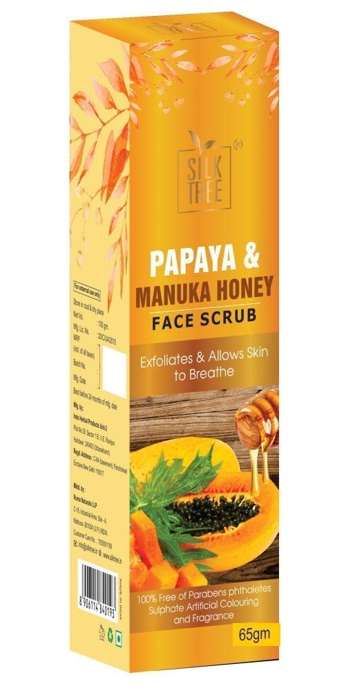 SILKTREE Papaya & Manuka Honey Facial Scrub - 65g (Pack of 2) - Exfoliating & Brightening Face Wash for Glowing Skin - Perfect for Daily Skincare Routine & Acne Treatment