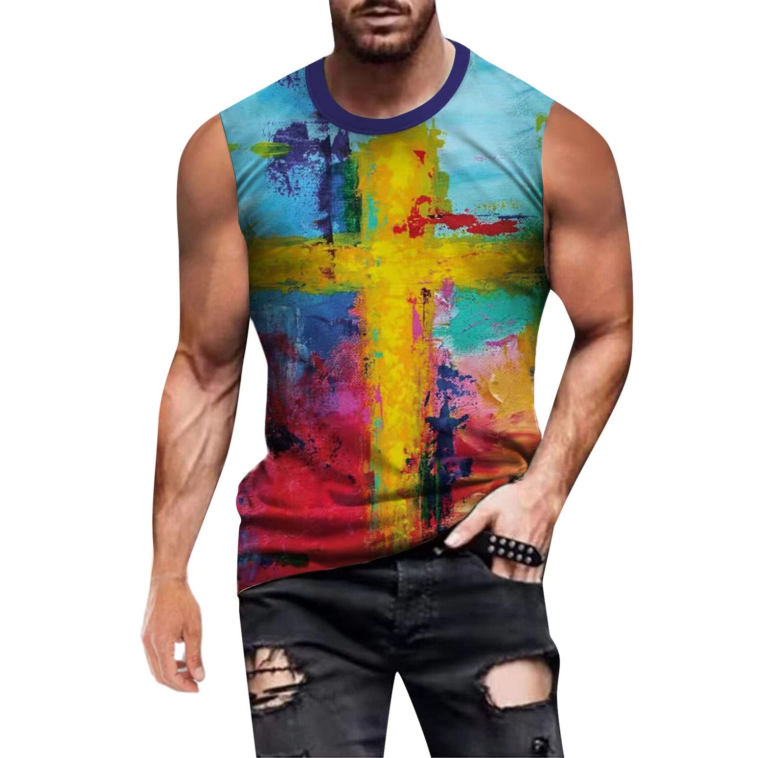 XXBR Men's Soldier Tank Tops - Breathable Sleeveless T-Shirts with Jesus Cross Print for Summer, Gym & Workout - Athletic Muscle Shirts for Faith-Based Fitness & Casual Wear