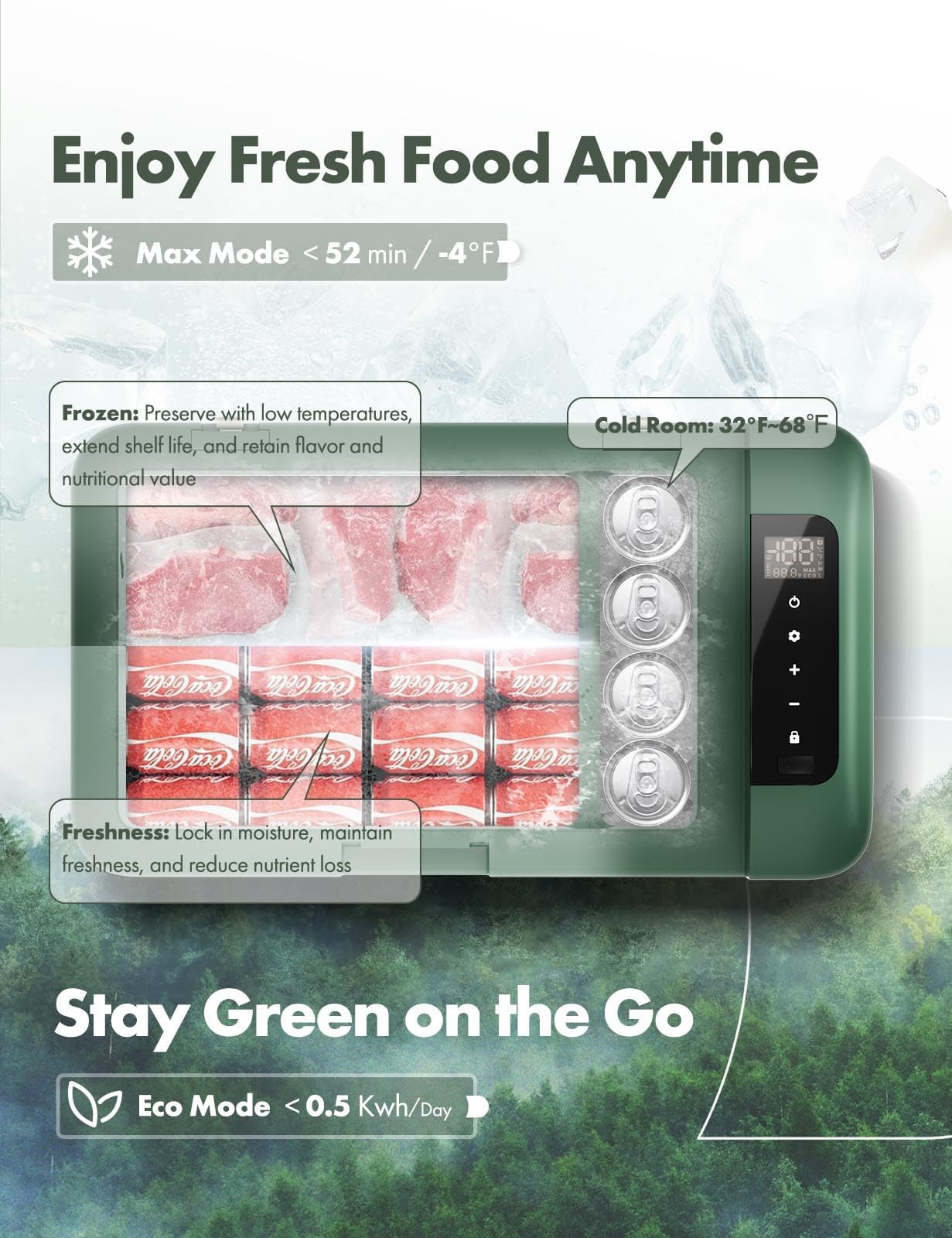 Premium 37QT/34.9L Portable Car Refrigerator Freezer Cooler -4°F~68°F, 12V/24V DC & 110V/240V AC Fast Cooling for Truck, RV, Camping, Road Trips, Home Party & Outdoor Adventures - Perfect for Picnics, Beach Days & Tailgating