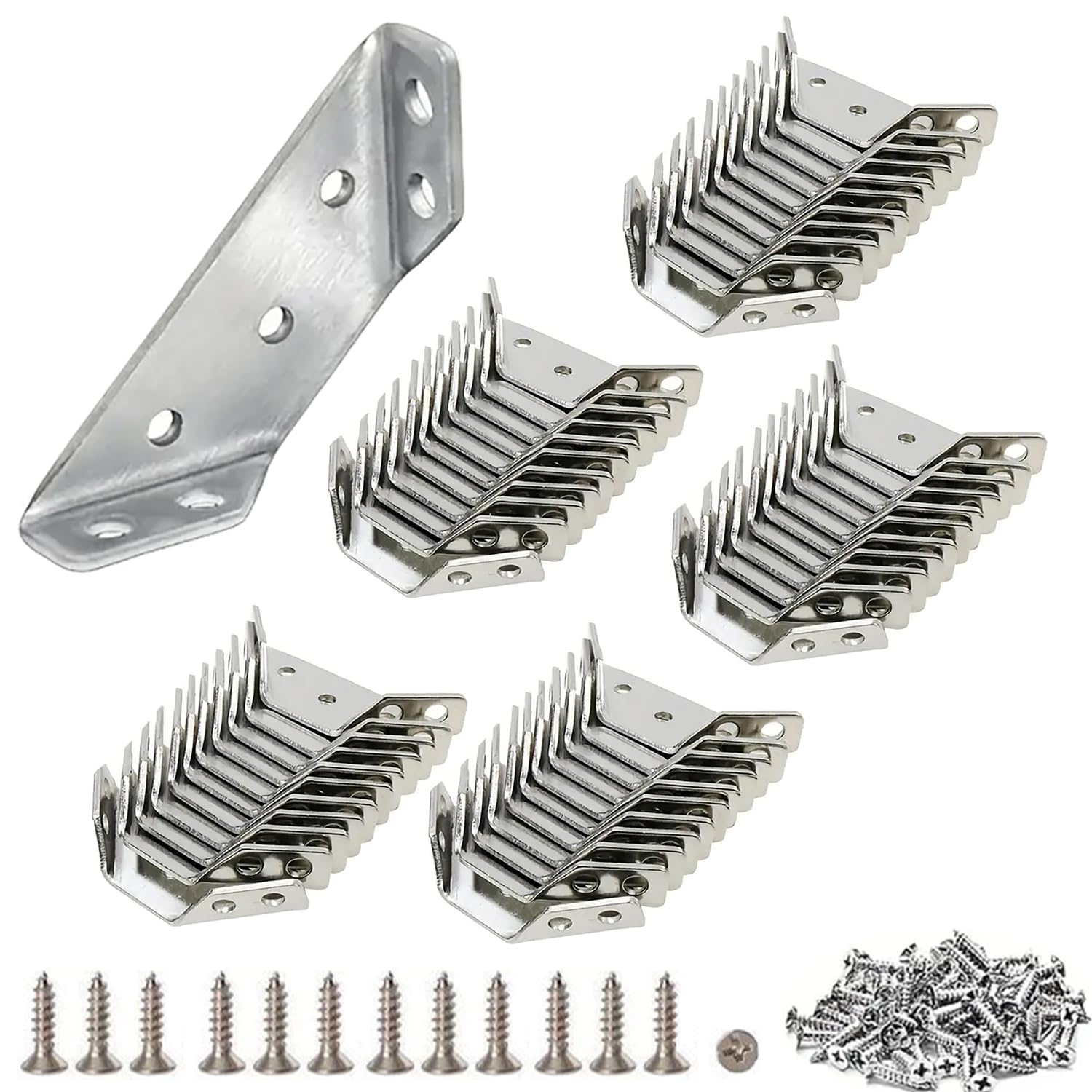 Stainless Steel Universal Furniture Corner Connector - 50 Pcs Angle Fastener Brackets with 350 Screws for DIY Furniture, Shelves, Cabinets & Bed Frame Support | Heavy Duty Metal Triangle Support for Home & Office Use