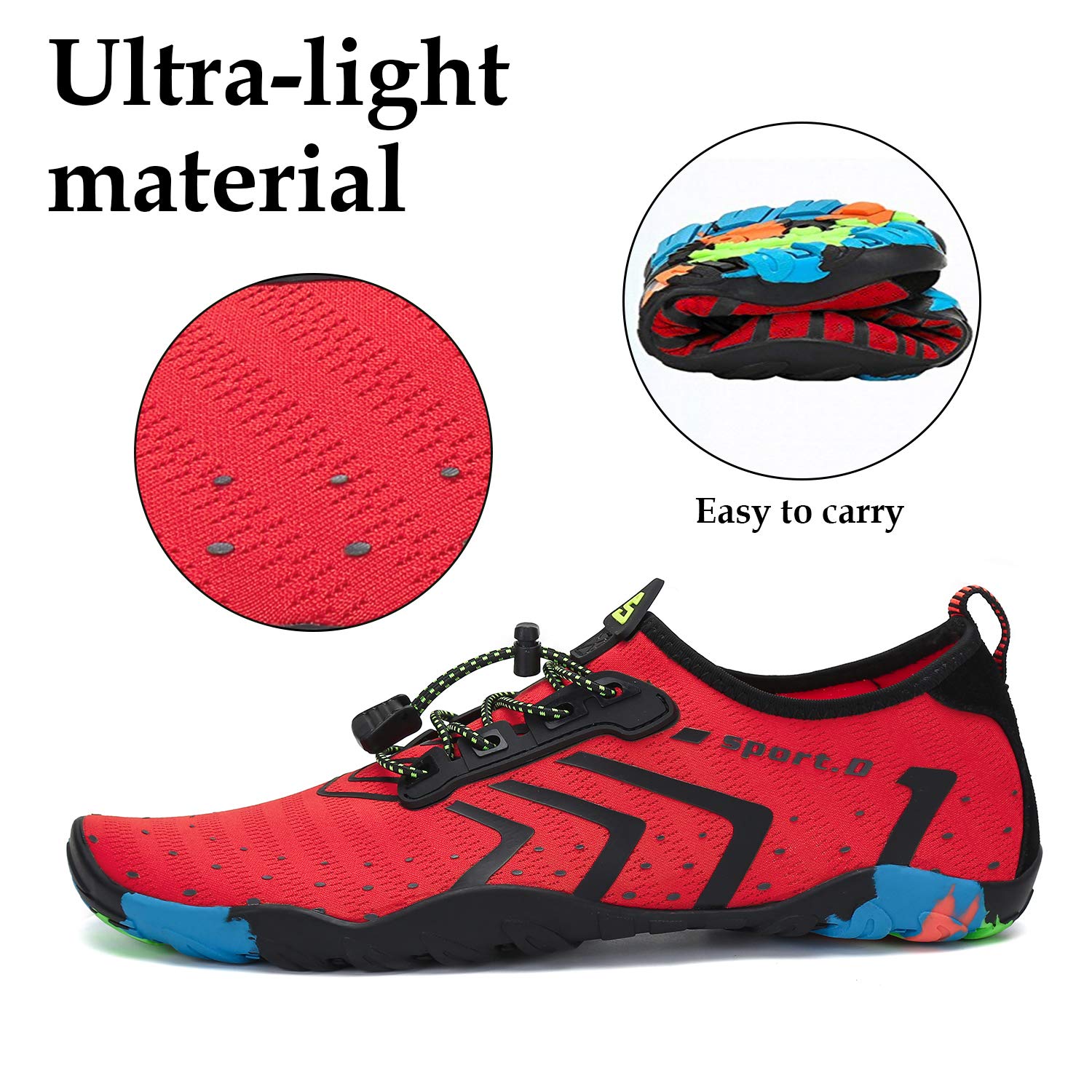 Mishansha Women's Quick Dry Water Shoes for Beach, Swimming, Surfing & Kayaking – Barefoot Aqua Shoes for Water Aerobics & Diving – Lightweight & Comfortable (Red-Black, US Women 5.5/Size 36) – Perfect for Pool, Ocean & Water Sports Activities