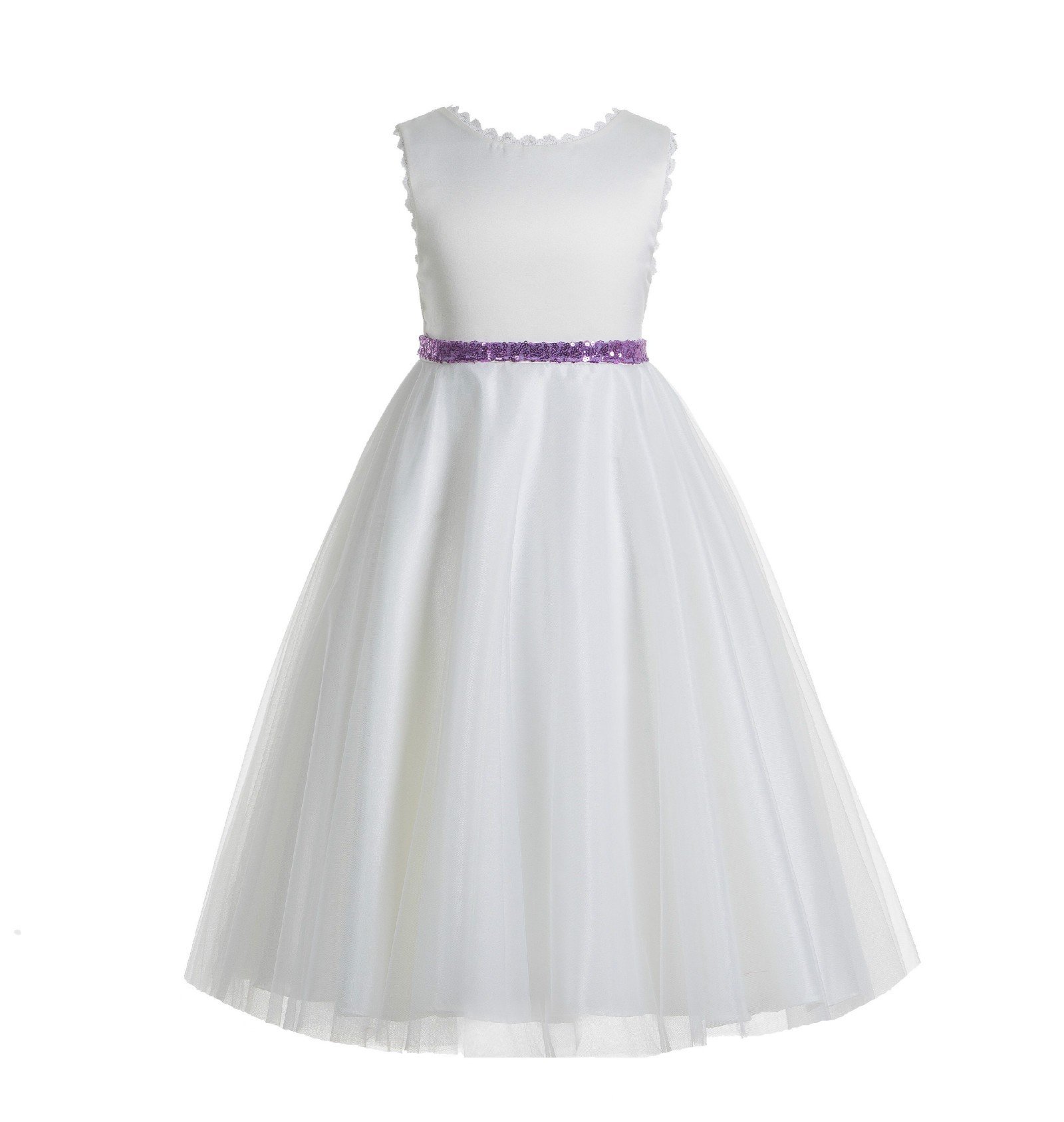 Elegant V-Back Lace Edge White Flower Girl Dress for Weddings, Communion & Baptism - Junior Bridesmaid Dress for Special Occasions