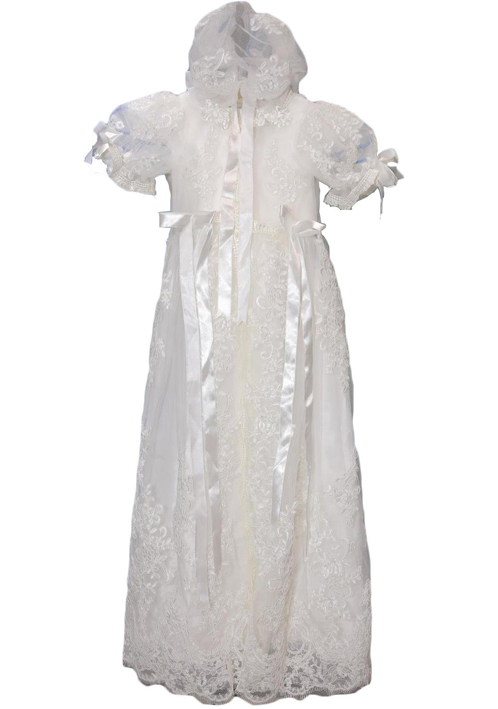 Newdeve Baby Girls White Lace Christening Gown for Infant Toddler - Perfect for Baptism, First Communion & Special Occasions
