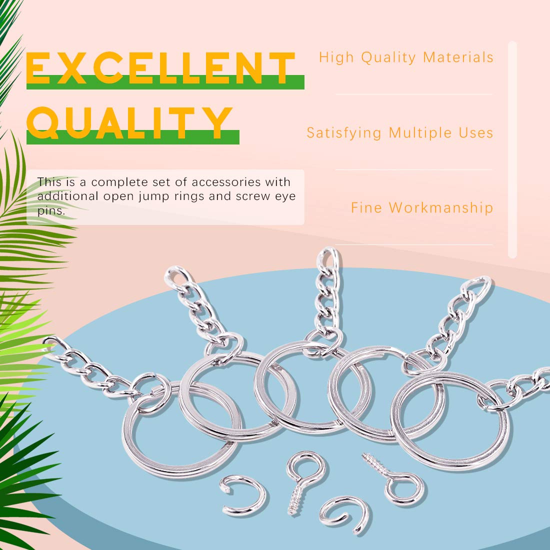Rustark 450 Pcs 1 Inch (25mm) Metal Split Keychain Rings Kit - 150 Silver Key Rings with Chains, 150 Open Jump Ring Connectors & 150 Screw Eye Pins for DIY Jewelry Making, Keychain Crafting and Leather Accessories Supplies (Bulk Crafting Supplies)