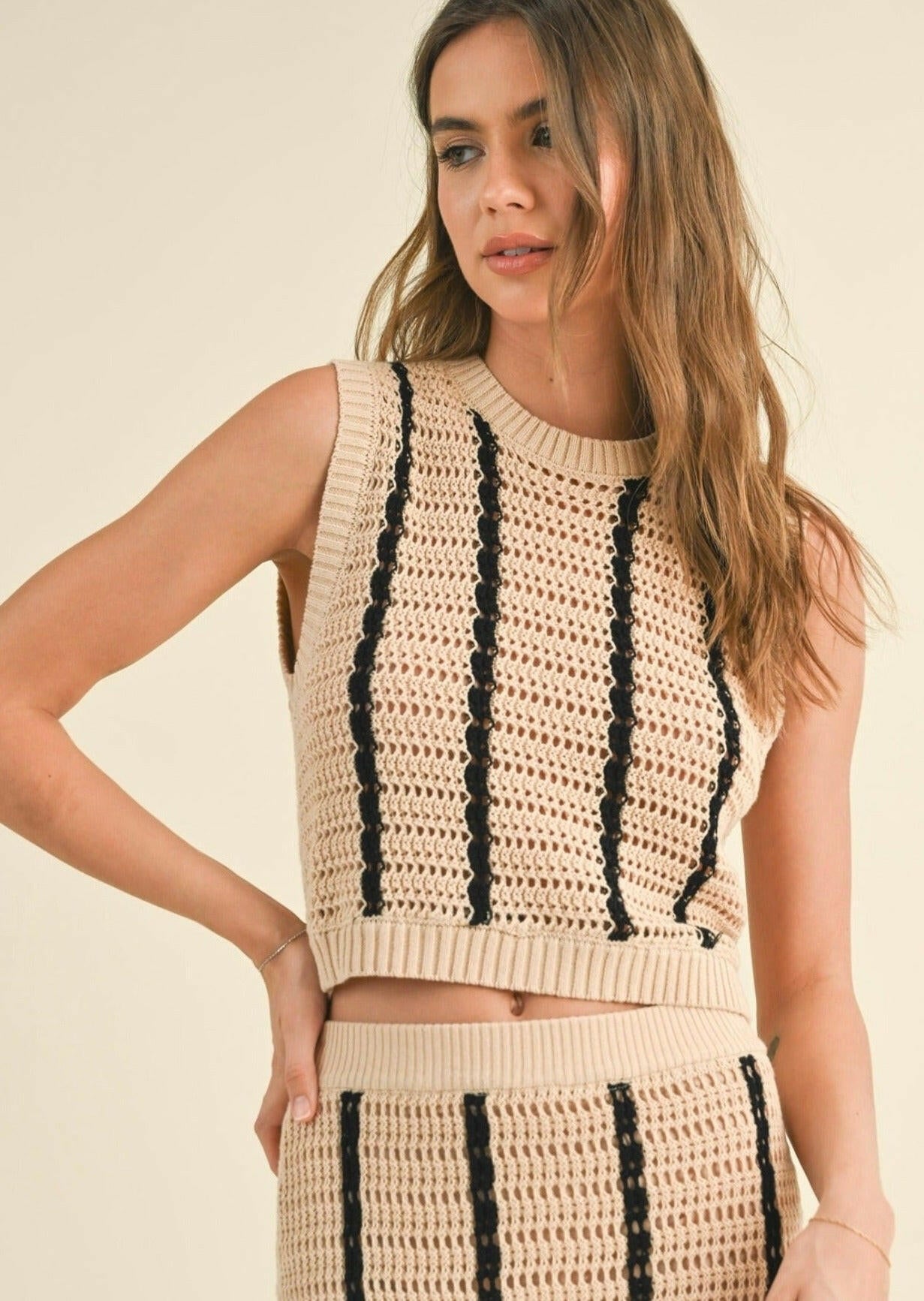 Striped Crochet Tank Top for Women - Summer Boho Beach Cover Up, Casual Loungewear, and Festival Outfit