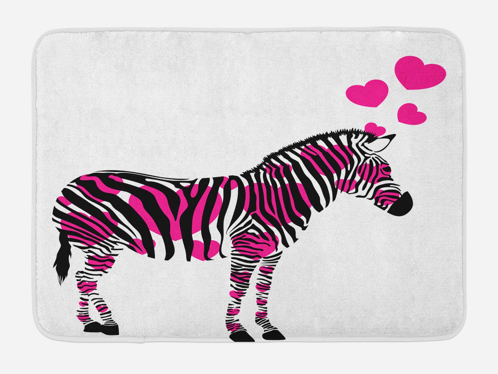 Ambesonne Pink Zebra Bath Mat - Non-Slip Plush Bathroom Rug with Hearts Design, 30.2
