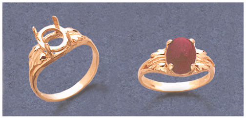 Solid Sterling Silver or 14kt Gold 7x5mm to 12x10mm Oval Cabochon Leaf Ring Setting - Size 5 to 8 (163566/143566) - Perfect for Handmade Jewelry, Nature-Inspired Designs & DIY Crafting