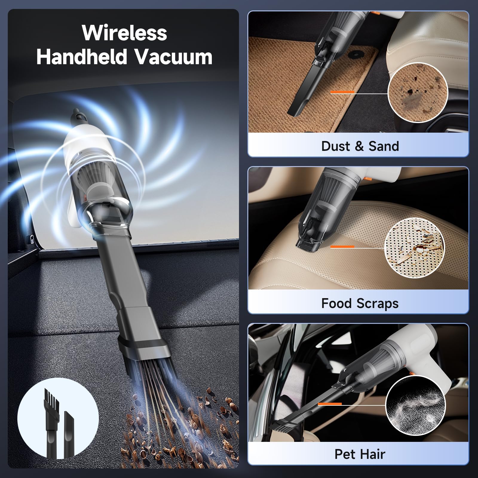 Powerful 8000PA Cordless Handheld Vacuum Cleaner - 3-in-1 Mini Vacuum for Car, Keyboard & Home - Rechargeable Dust Buster with Air Blower & Hand Pump (White) | Perfect for Cleaning Vehicles, Electronics & Inflating Small Items