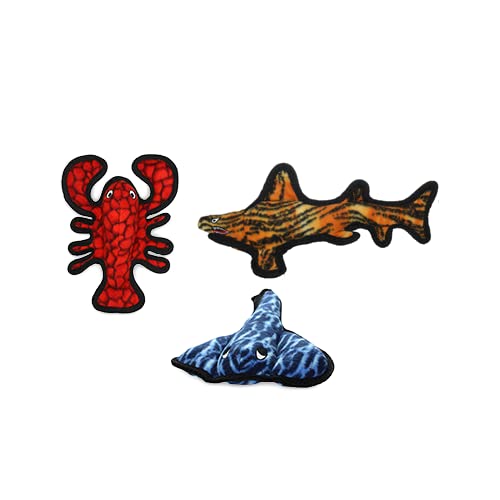 TUFFY Ultra-Durable Soft Dog Toy - Ocean Tiger Shark with Squeakers, Multi-Layer Construction for Tough Chewers | Interactive Play for Tug, Fetch & Toss | Machine Washable & Floats (Combo Pack #2) - Perfect for Aggressive Chewers, Beach Trips & Water Play