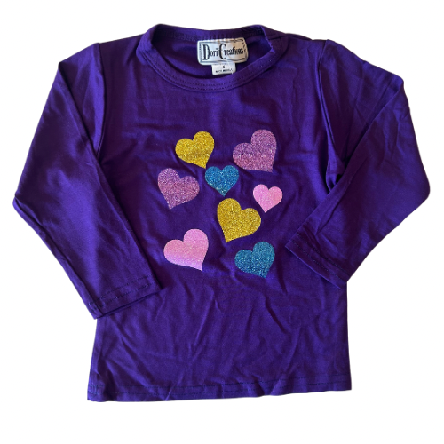Dori Creations Women's Glitter Multi Heart T-Shirt - Casual Fashion Top for Valentine's Day, Date Night & Girls' Night Out