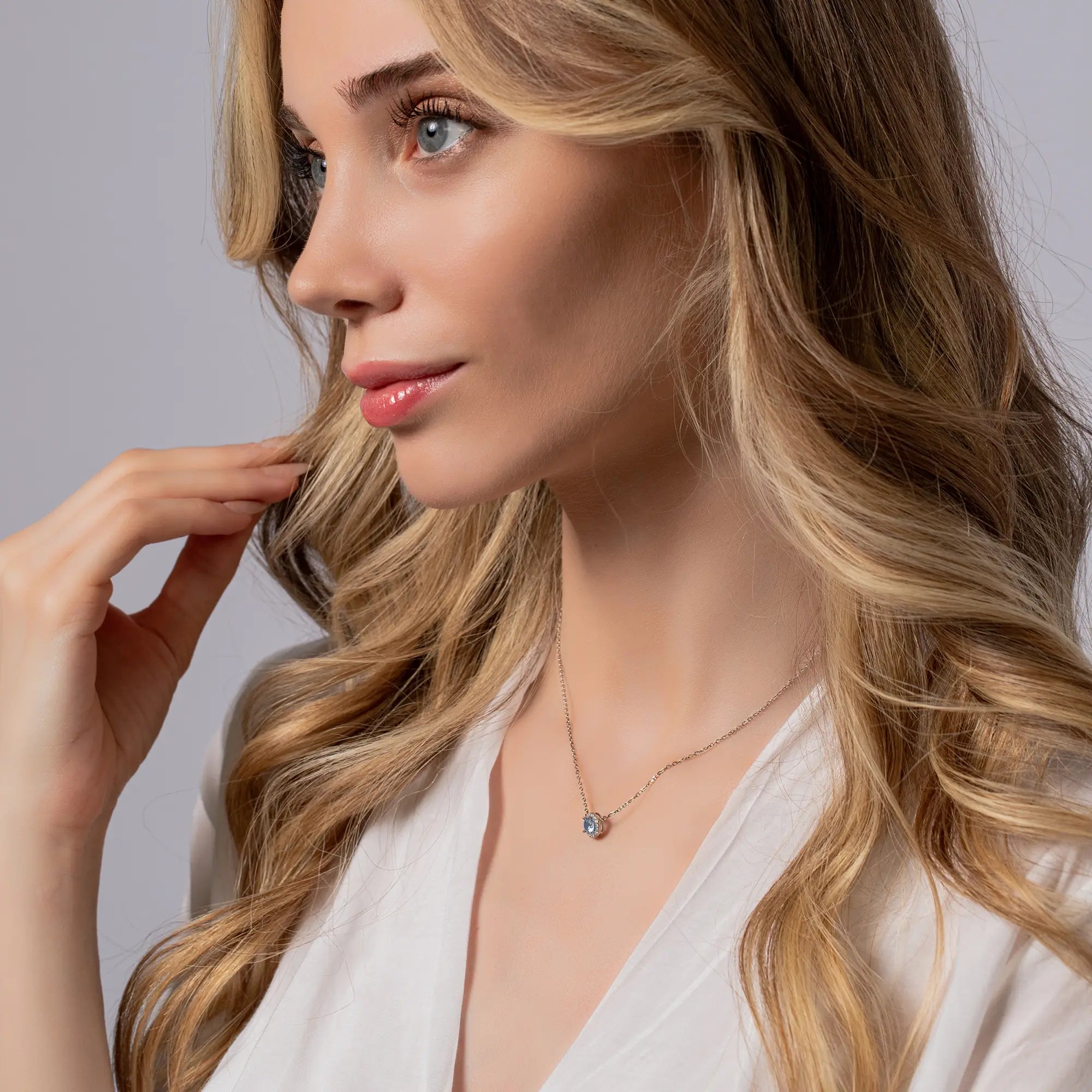 14K White Gold Gemstone Necklace for Women - Elegant Layering Jewelry for Weddings, Parties & Special Occasions