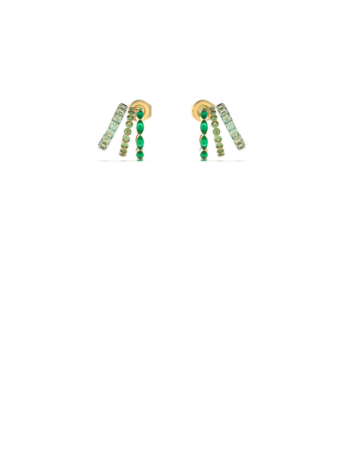 Gold Triple Mini Hoop Green Stud Earrings for Women - Trendy 14K Gold Plated Dainty Earrings for Everyday Wear | Perfect for Gifts, Parties & Casual Outfits
