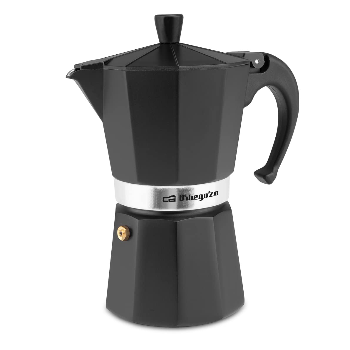 Orbegozo KFN 610 Italian Stovetop Espresso Coffee Maker - 6 Cup Aluminum Moka Pot with Ergonomic Handle, Safety Valve & Removable Filter (Black) - Perfect for Home, Office & Camping Coffee Brewing