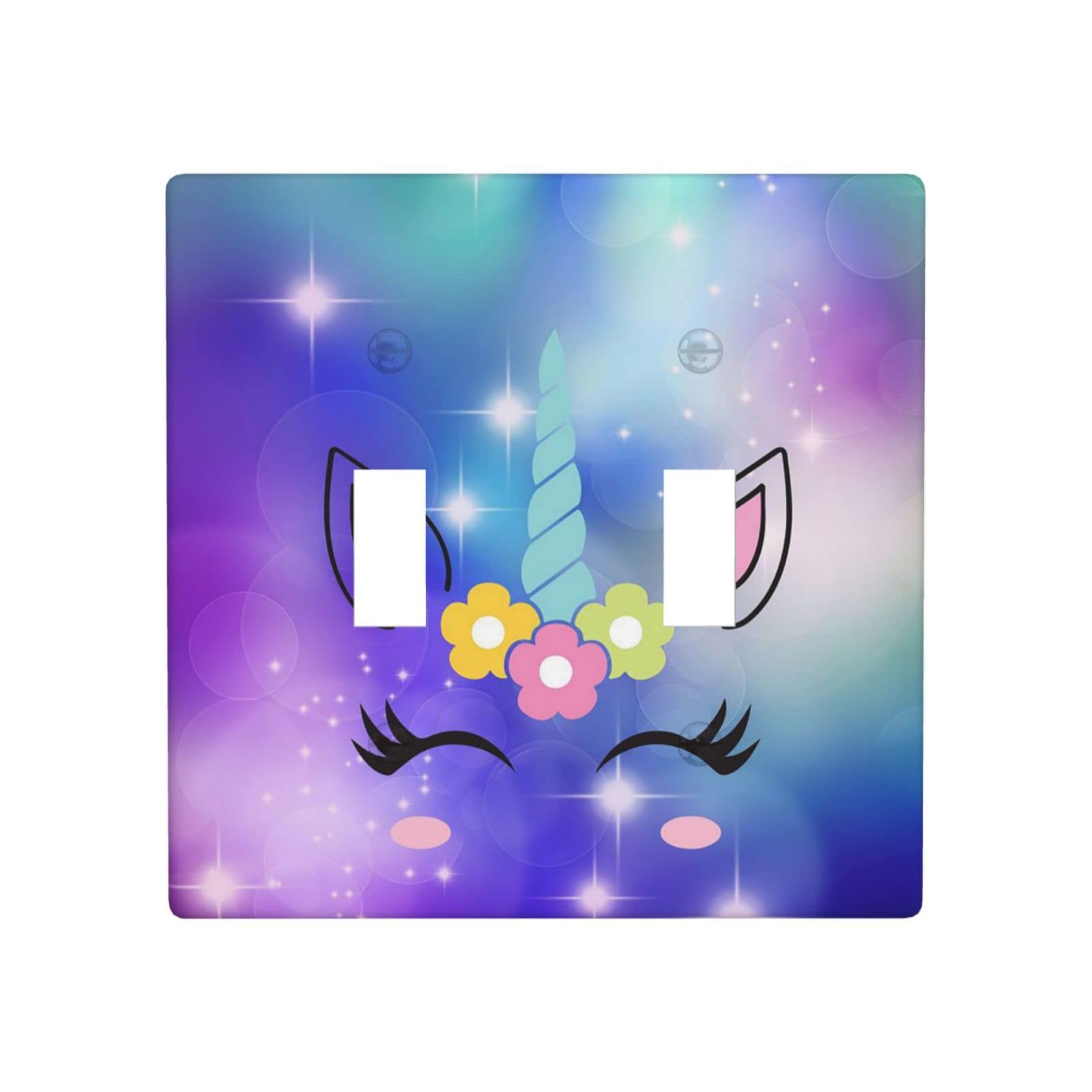Cute Purple Unicorn Double Toggle Light Switch Cover - 2 Gang Decorative Wall Plate for Girls Kids Room & Bedroom Decor - Durable Two Light Switch Design - Perfect for Nursery, Playroom & Home Decor