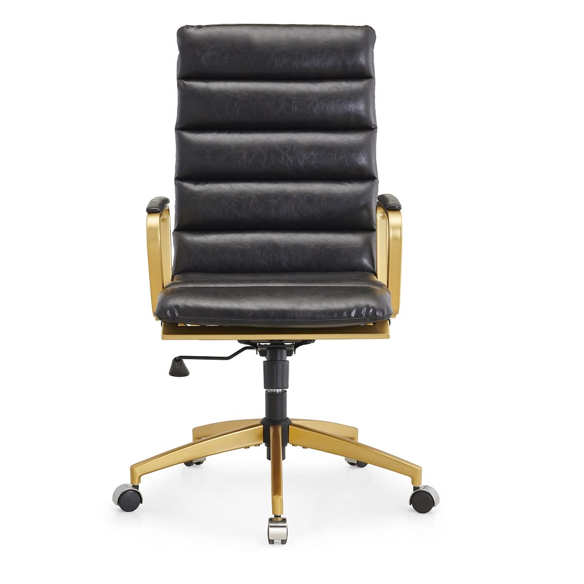 Premium Black Leather Modern Chair with Gold Frame - Adjustable & Durable Office Chair for Home & Workspace - Perfect for Executive Desks, Conference Rooms & Home Offices