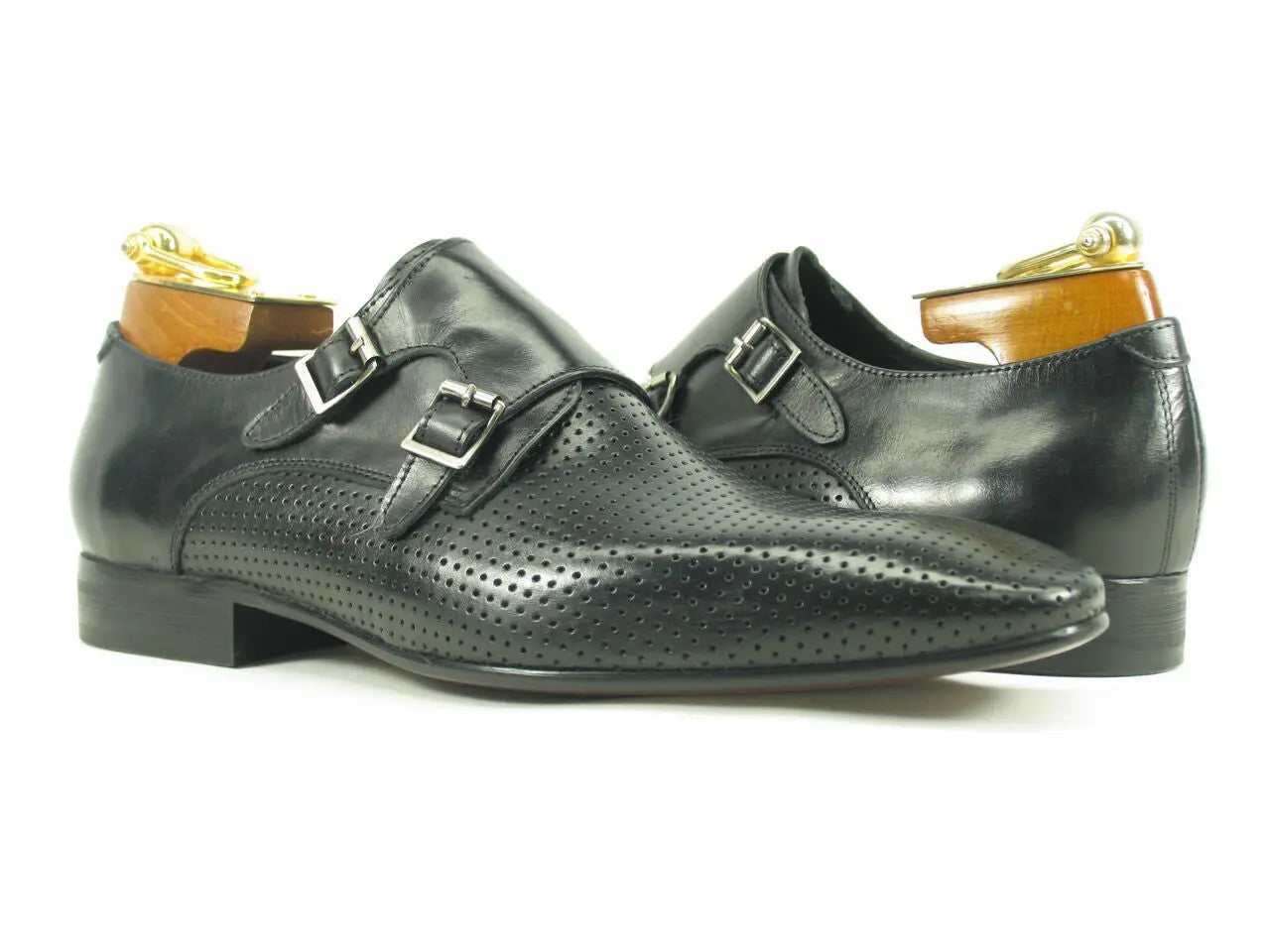 Premium Perforated Double Monk Strap Loafers for Men - Genuine Leather Dress Shoes - Comfortable Business Casual & Formal Wear for Office, Wedding & Special Occasions