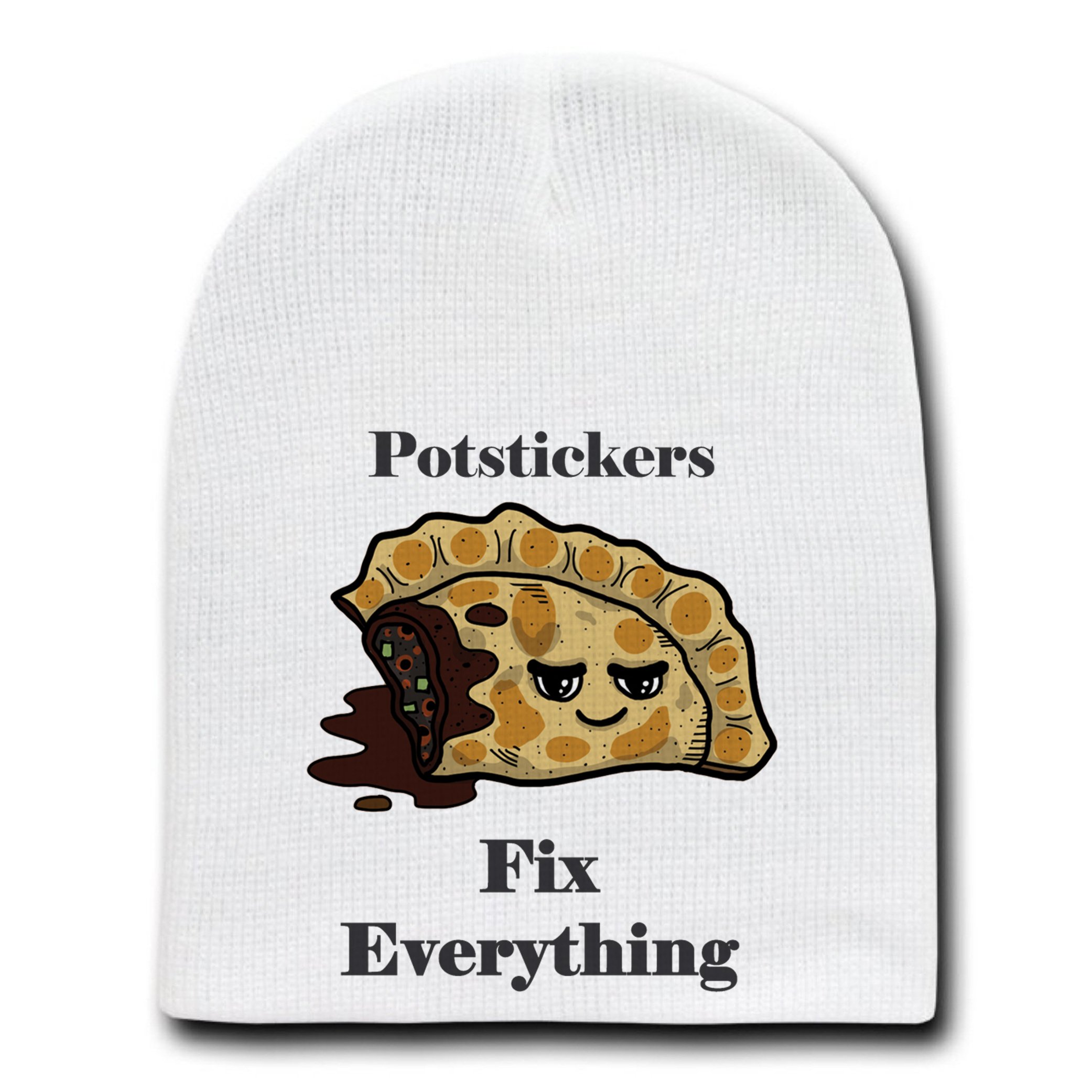 Funny Food Humor Cartoon Potstickers Beanie - Cozy White Skull Cap Hat for Winter, Gifts & Casual Wear