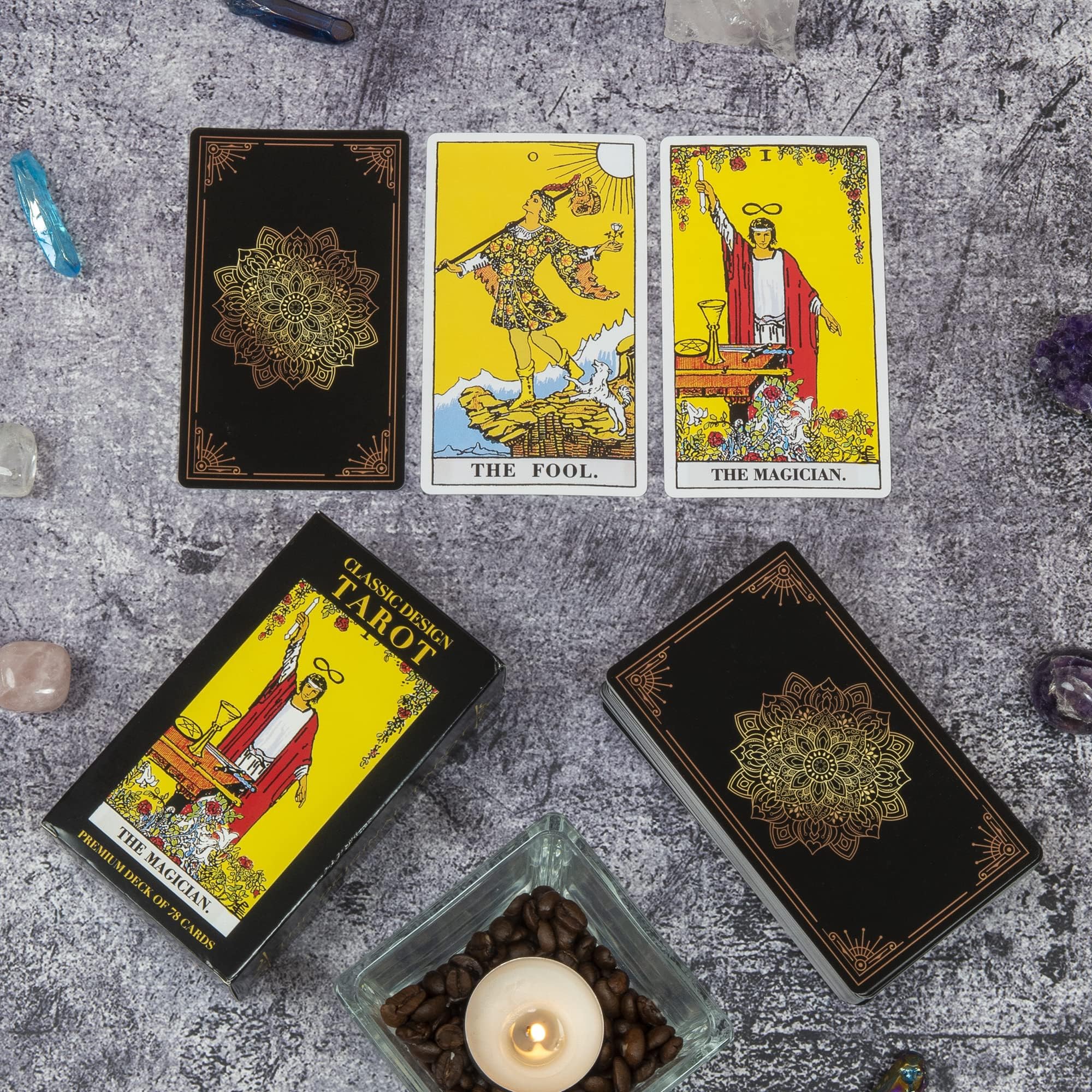 SMOONNF 78-Card Classic Tarot Deck with Guidebook - Beginner Fortune Telling Cards for Divination, Meditation & Spiritual Growth | Durable Black Tarot Set for Home, Parties & Gift Giving