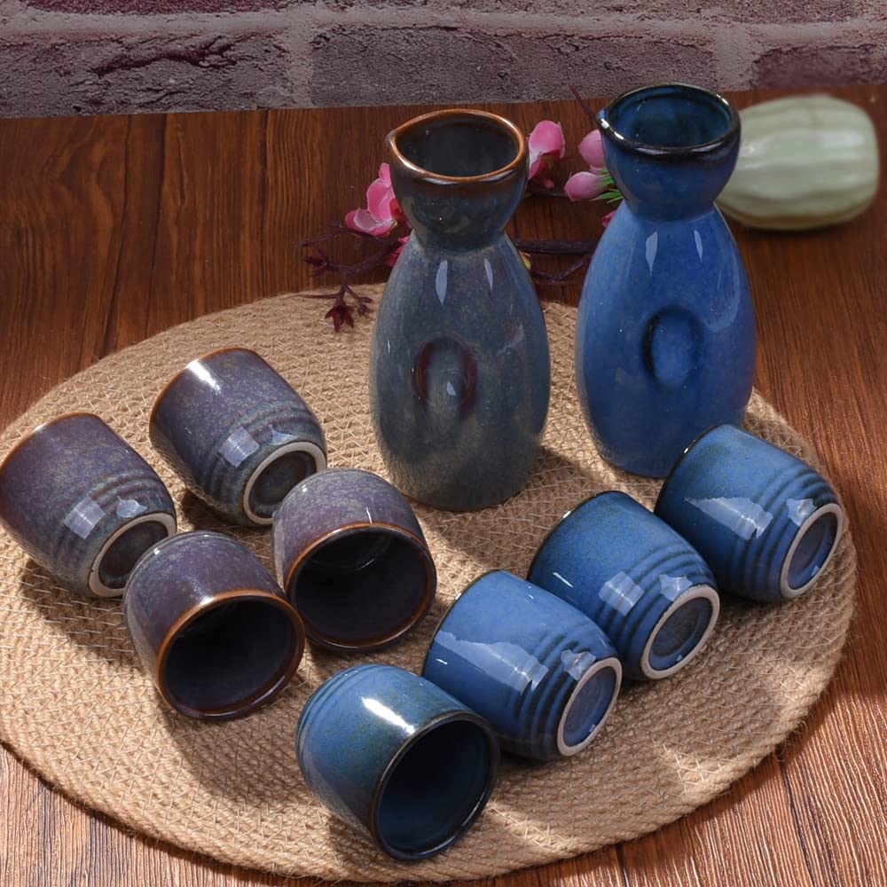 Premium Japanese Sake Set - Traditional Ceramic Sake Pot & 4 Matching Cups - Authentic Sake Drinking Experience for Home, Restaurant & Gift Giving
