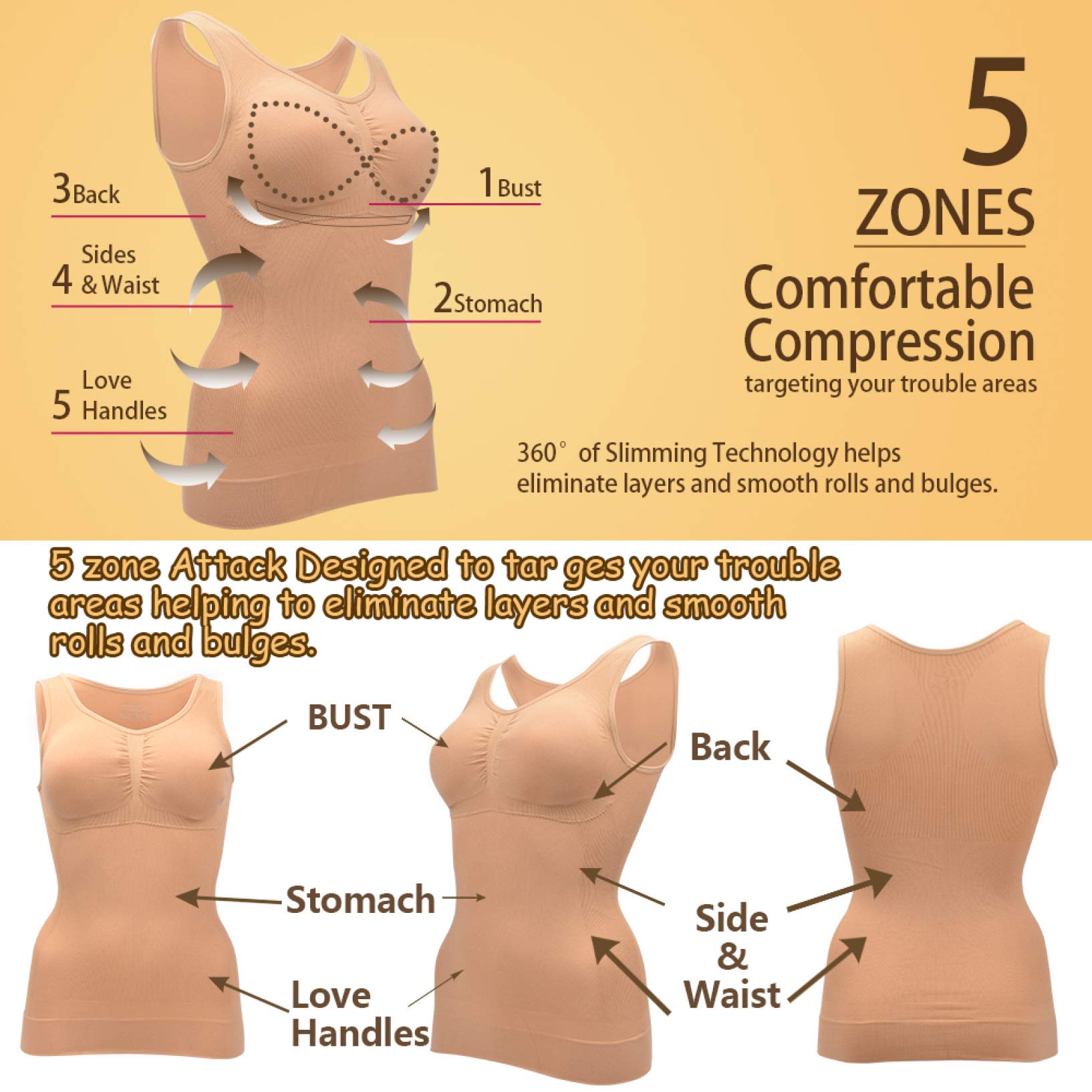 Women's Tummy Control Tank Top - Stretchy Camisole Vest with Waist Shaping, Breathable Workout & Shapewear Top for Gym, Yoga & Everyday Wear