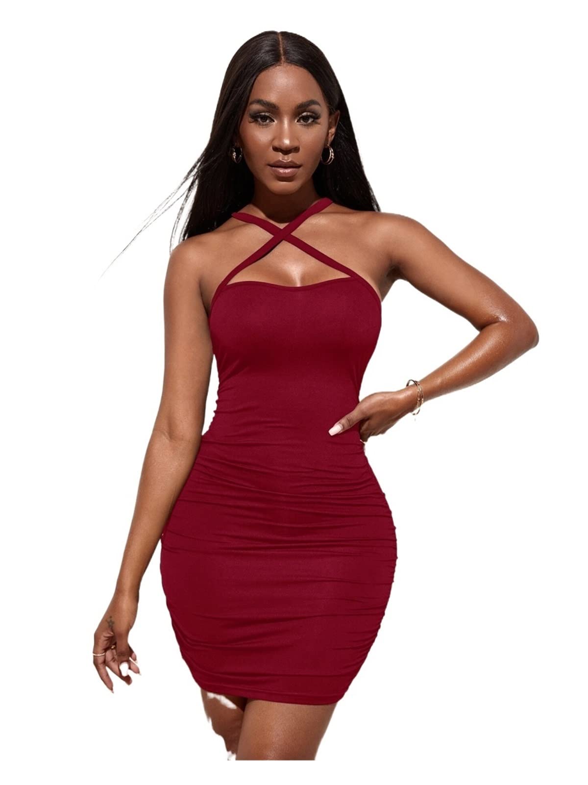 TINMIIR Women's Summer Short Sleeve Criss Cross Bodycon Dress - Sexy Clubwear & Party Outfit for Night Out, Date Night, and Beach Vacation