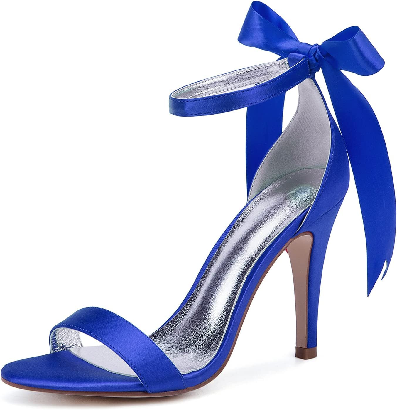 Elegant Blue Satin Heeled Sandals for Women - Pointed Toe Stiletto Wedding Shoes with Bow Open Toe Bridal Pumps | Perfect for Weddings, Parties & Evening Events (UK Size 8)