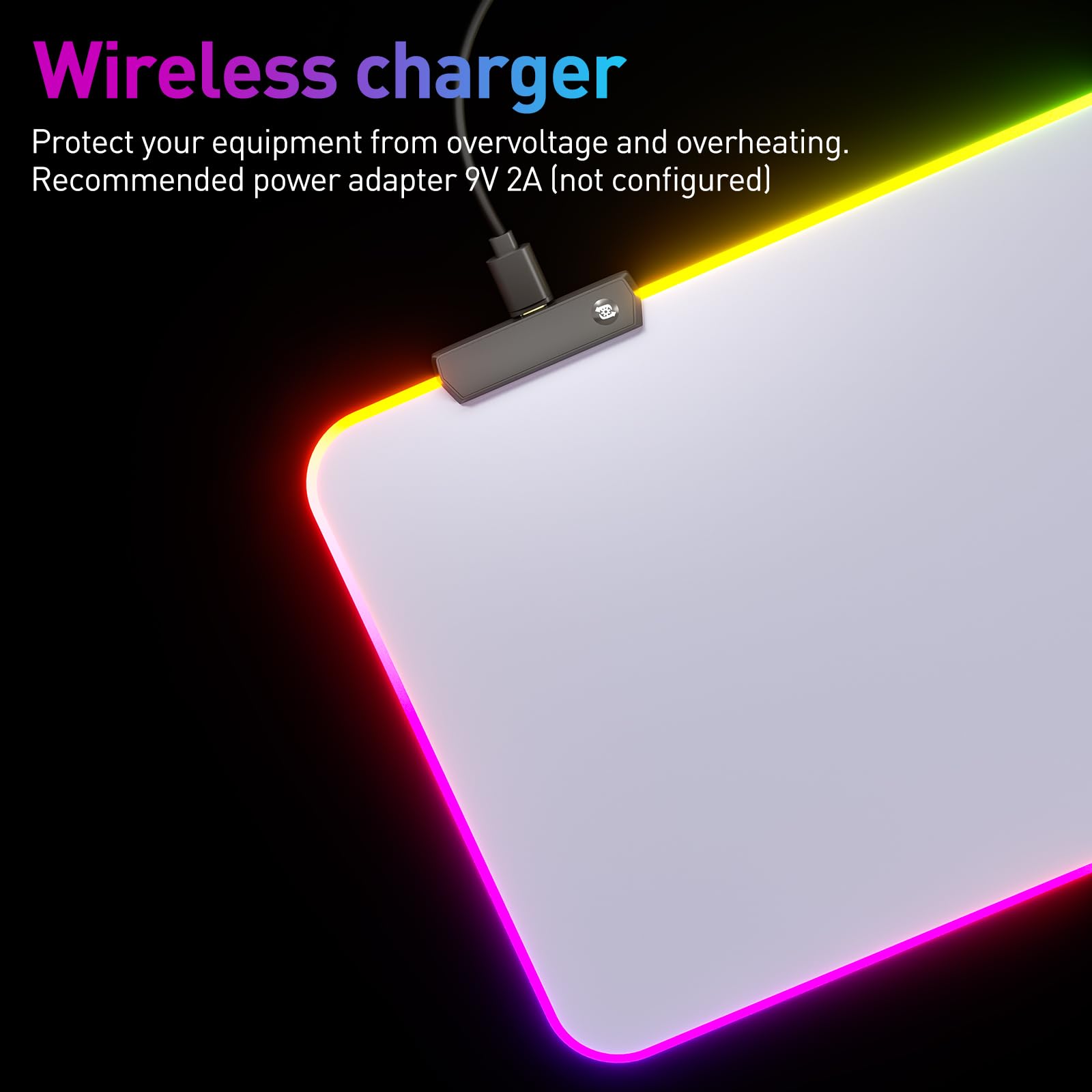 RGB LED Gaming Mouse Pad - Large Glowing Mouse Mat with 7 Color Modes (White) - Perfect for PC Gaming Setup, Office Work & Computer Enthusiasts