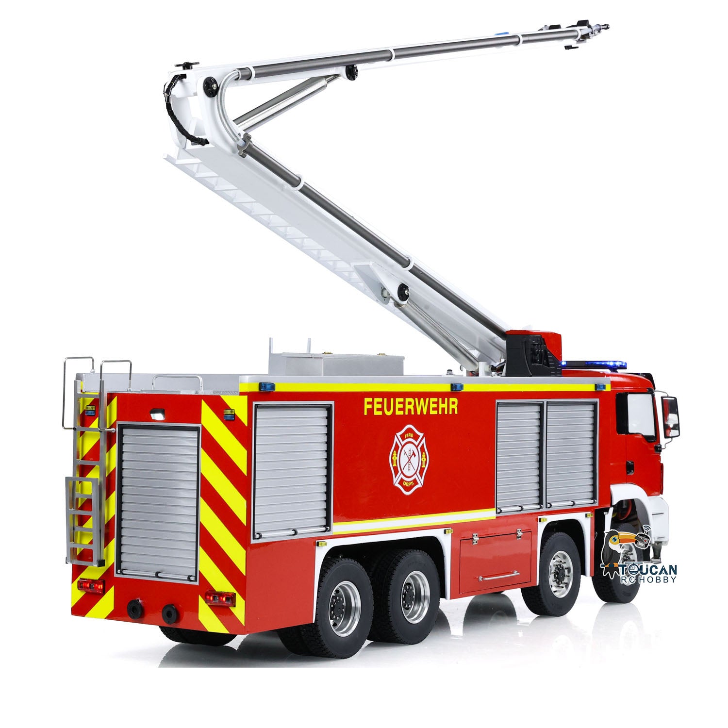 1/14 Scale 8x4 Metal Chassis RC Fire Truck with Extendable Turret & High Reach Snozzle - PNP Remote Control Hobby Model 3363 ST8 for Professional Firefighting Simulation and RC Vehicle Enthusiasts