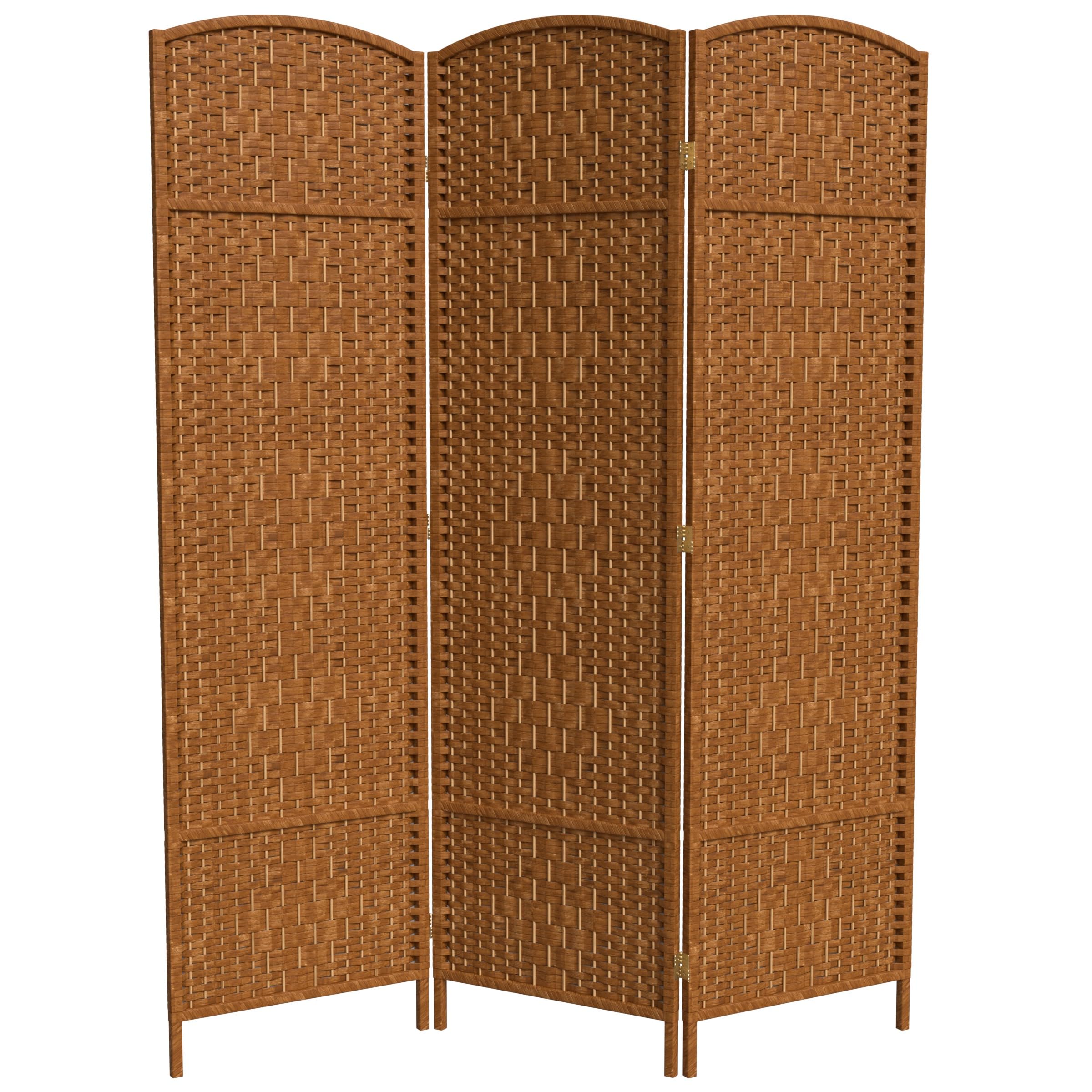 6 ft. Tall Diamond Weave Fiber Dark Beige Room Divider - 3 Panel Folding Privacy Screen for Home, Office, and Outdoor Use - Red Lantern Decorative Partition