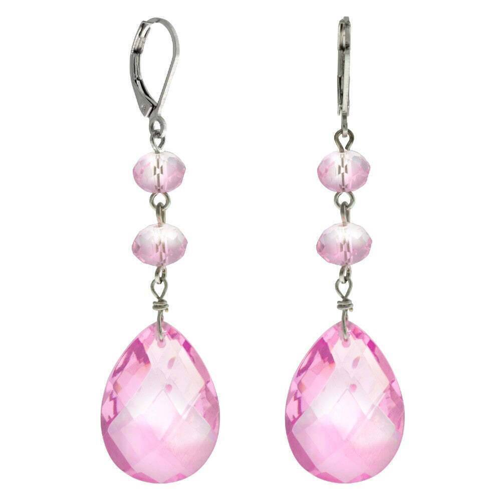 1928 Light Rose Briolette Crystal Beaded Drop Earrings for Women - Elegant Dangle Earrings for Wedding, Party & Evening Wear
