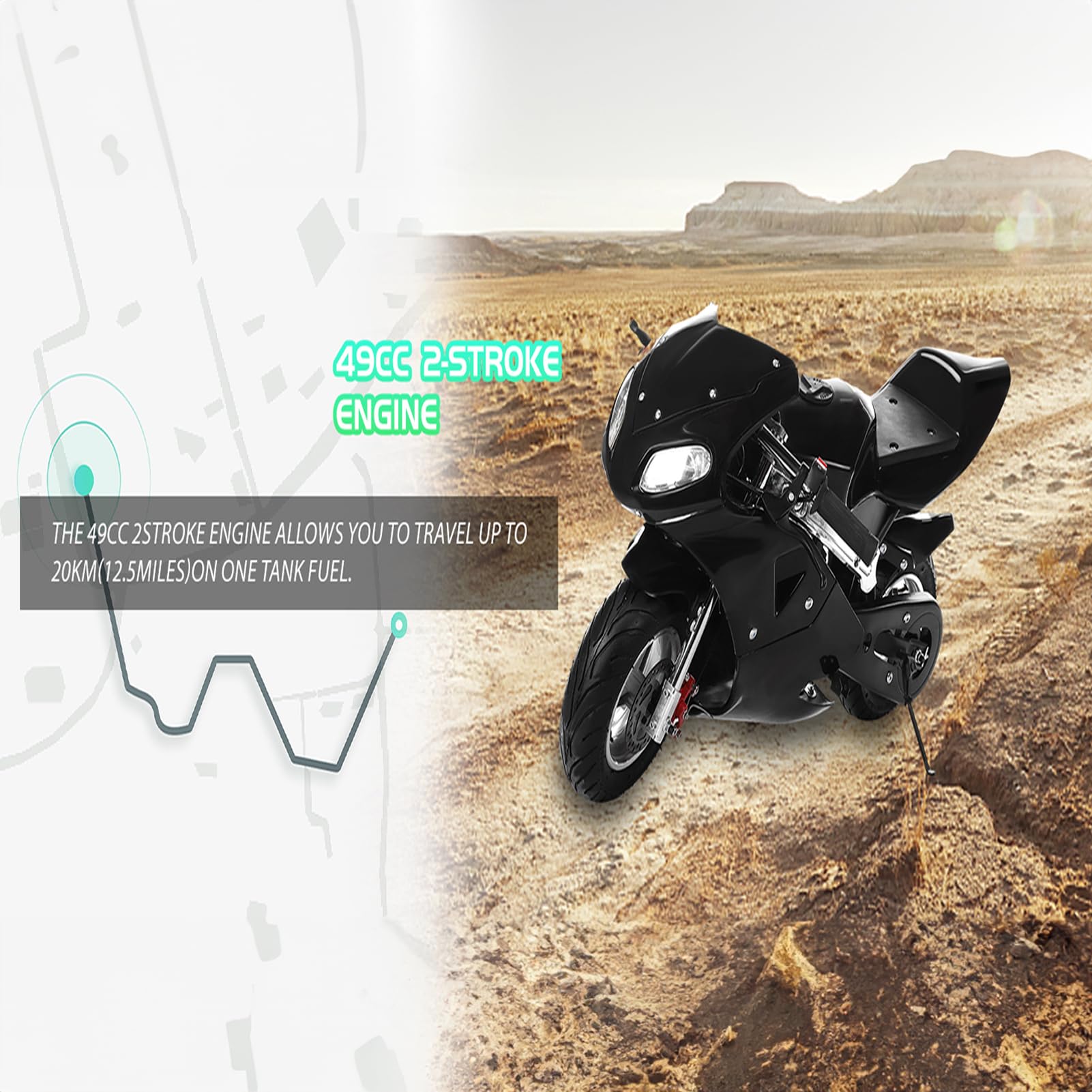 49CC 2-Stroke Mini Dirt Bike for Kids - Gas Powered Pocket Pit Trail Motorcycle, Up to 18MPH Speed, 170 LBS Weight Capacity, 21 Inch Wheels - Perfect for Backyard Riding, Off-Road Trails & Beginner Motocross Training
