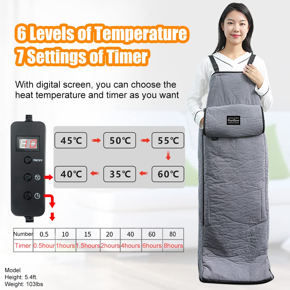 Electric Heated Blanket with Feet Pocket & Hand Warmer - 110V Full Body Warmer for Home & Office - 6 Temperature Settings & Timer - Cozy Flannel Walkable Foot Warmer for Winter, Camping & Cold Weather Use